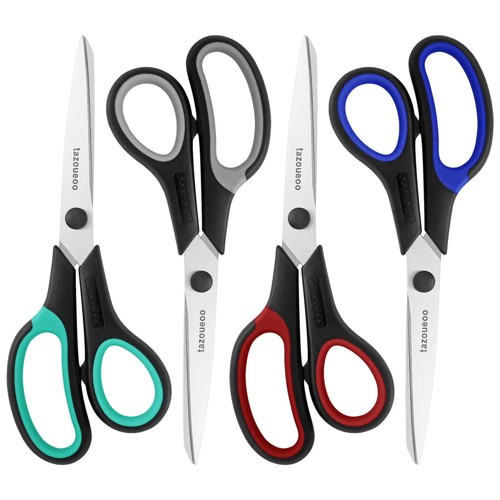 Tazoueoo Scissors All Purpose, 21cm 4-Pack Scissors with Ergonomic Soft Grip, High-Density Stainless Steel Cutting Set for Office, Home, School, Desk & Crafting
