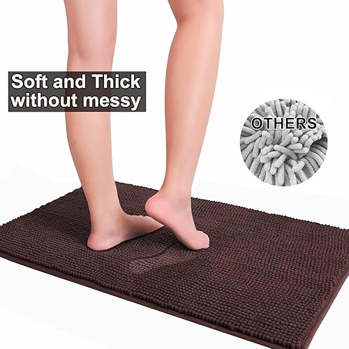 Miniatura 4 de Urvoix Juego de alfombras de baño, 3 piezas ultrasuaves antideslizantes, alfombras de baño absorbentes de felpilla para baño, bañera y ducha (marrón)