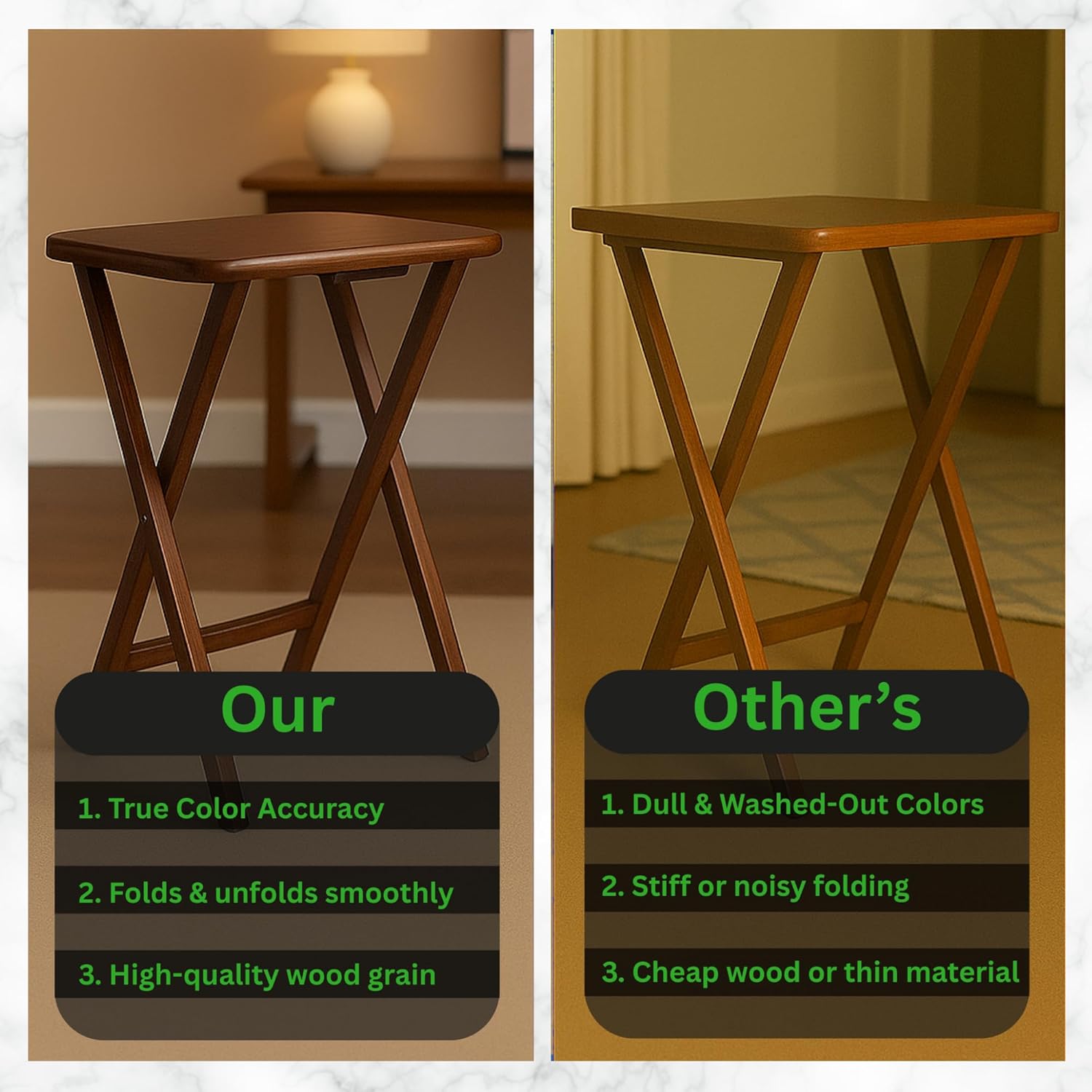 Wood Lightweight Rectangle Folding TV Snack Tray Tables 22.83" W x 25.79" H x 15.67" D Compact Storage Rack, Solid Wood Construction Brown, Walnut