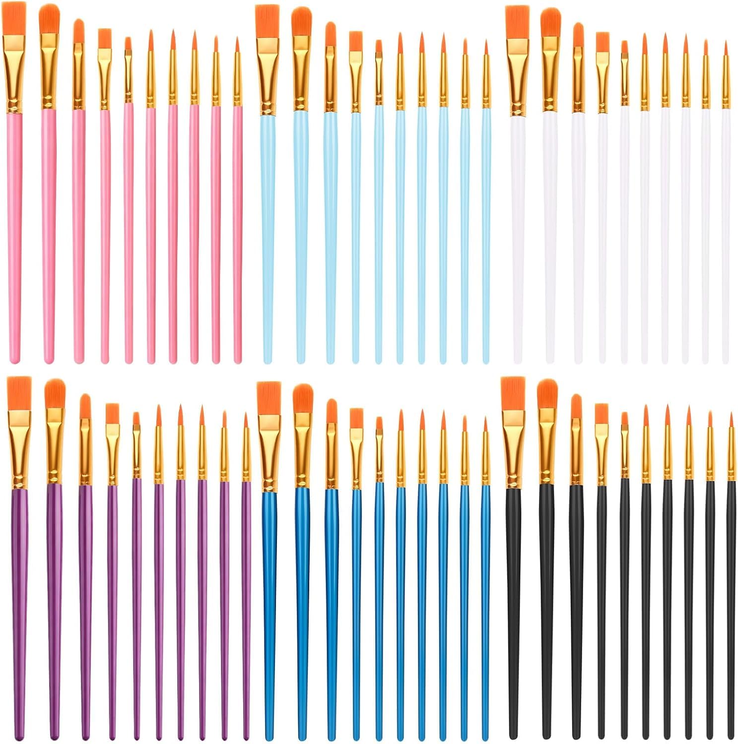 60 Pcs Paint Brush Set, Multi‑Shape Nylon Art Brushes