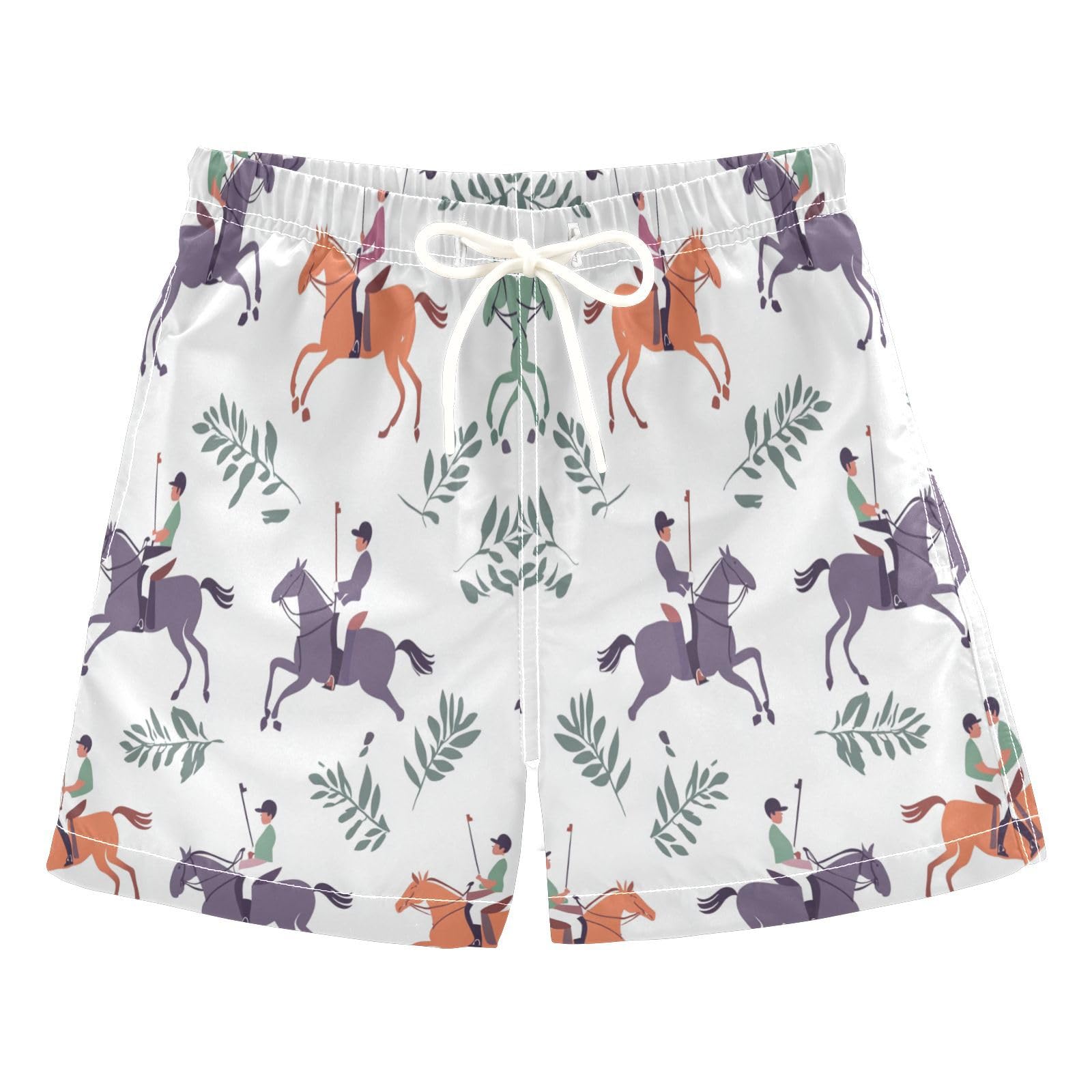 Jucciaco Boys Beach Board Shorts Horse Ball Sport Leaves Quick Dry Swim Trunk Swimwear for Kids