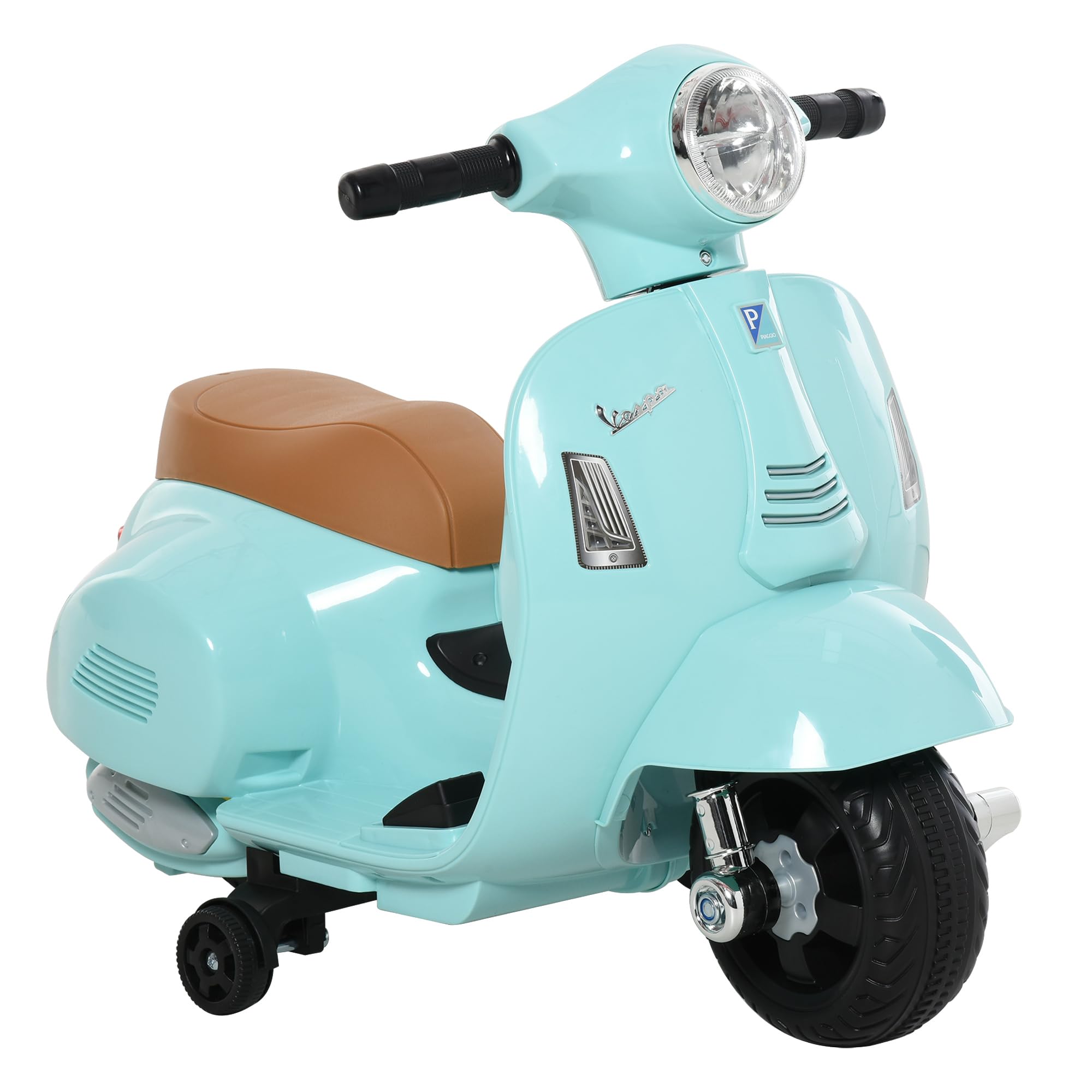 HOMCOM Moto Elettrica per Bambini 6V Vespa Ufficiale 66.5x38x52cm Verde | Motorino Elettrico per Bambini 18-36 Mesi, Batteria, Fari, Clacson