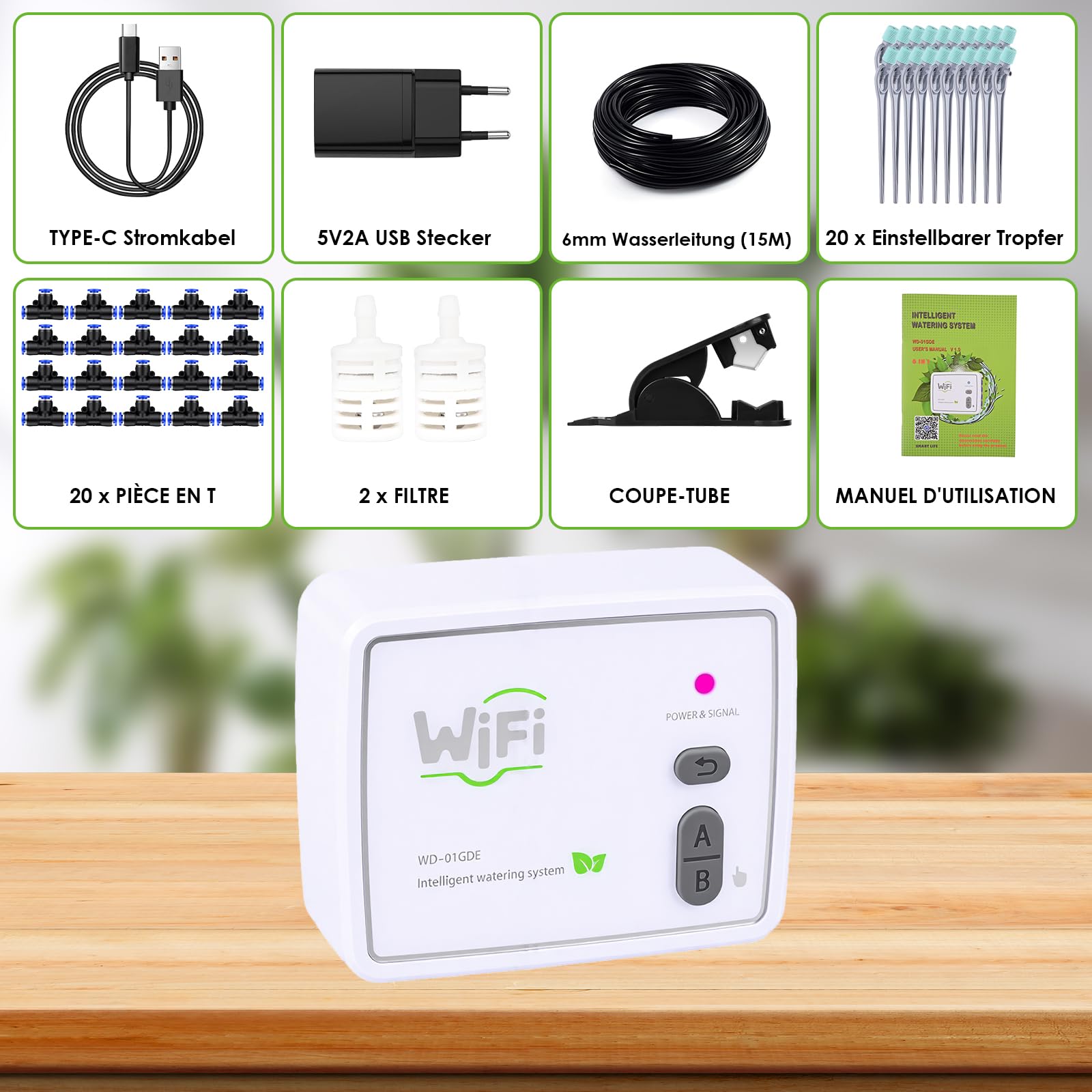 Sistema di Irrigazione Automatica WiFi per Piante da Interno, Controllo tramite App, Doppio Canale Indipendente, Kit di Irrigazione a Goccia per Fino a 20 Piante in Vaso