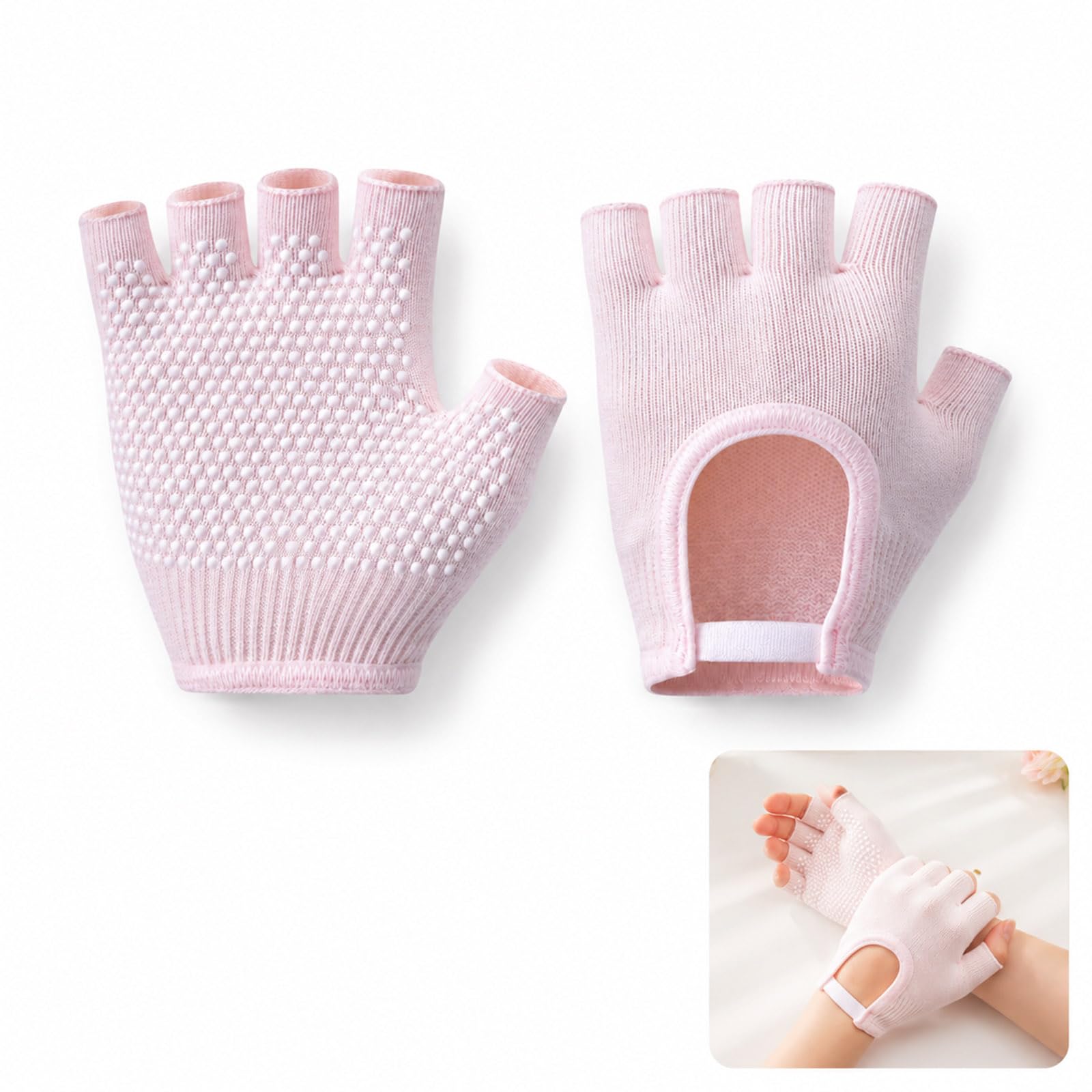 Taydin Women’s Non-Slip Yoga & Pilates Gloves, Pink Fingerless Ladies Gym Gloves with Silicone Grip Dots, Breathable Workout Gloves for Training & Fitness