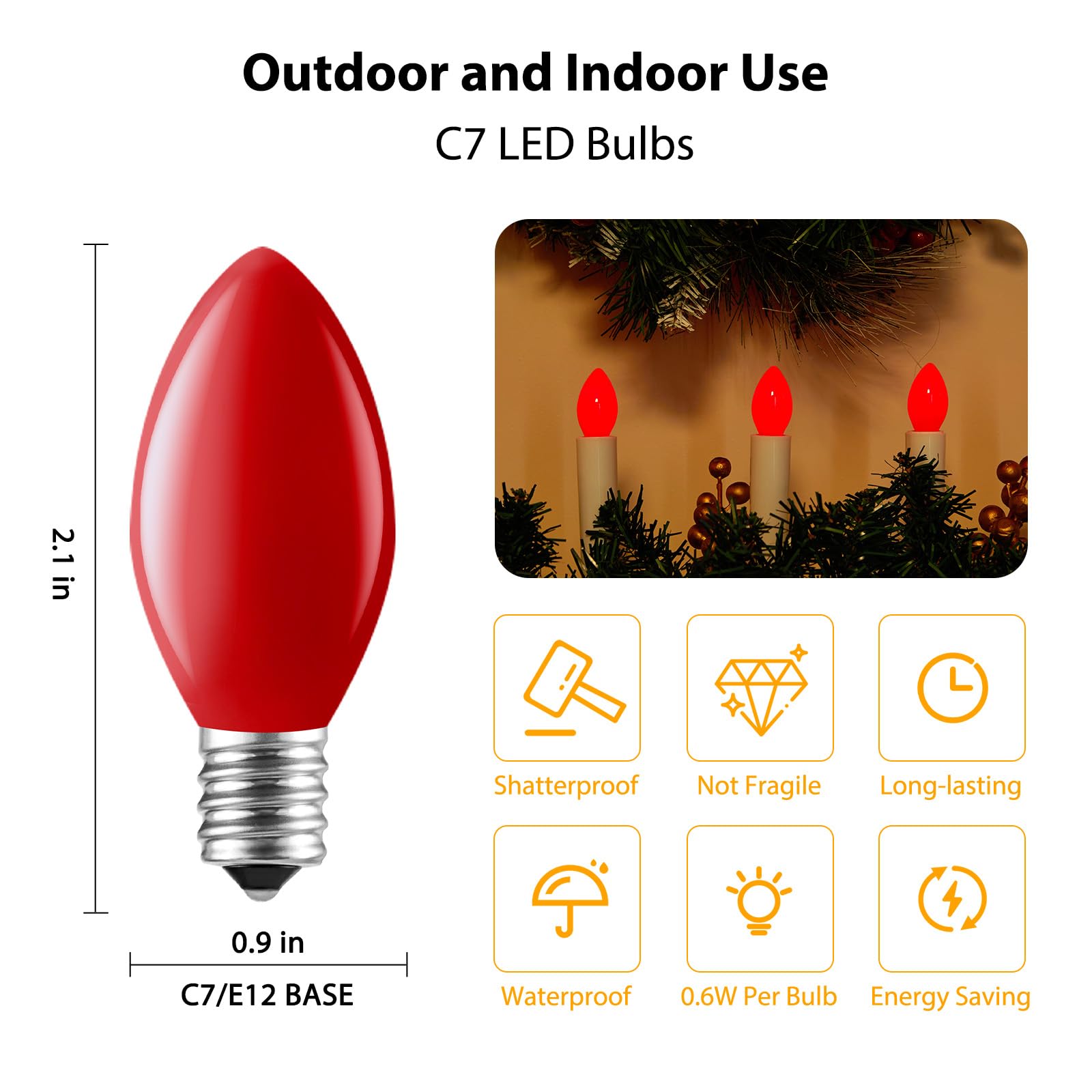 Minetom C7 Christmas Replacement Light Bulbs 50 Pack, C7 Bulbs Clear  Incandescent Bulb for Christmas String Light, E12 Candelabra Base, 5 Watt,  Red