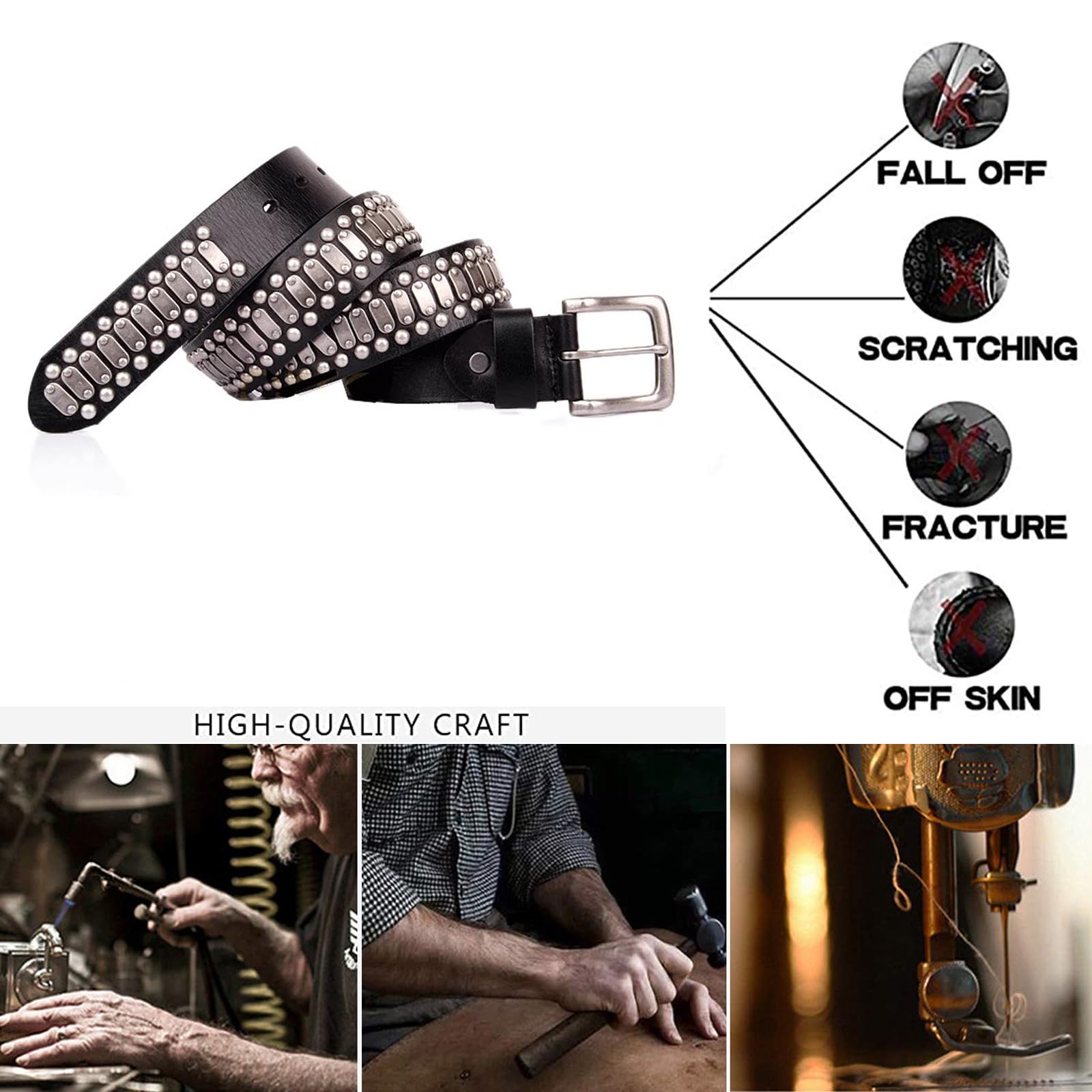 Nietengürtel Metall Punk Rock Nietengürtel Echtledergürtel Goth Gürtel für Männer/Frauen Jeansrock, 38 mm breit
