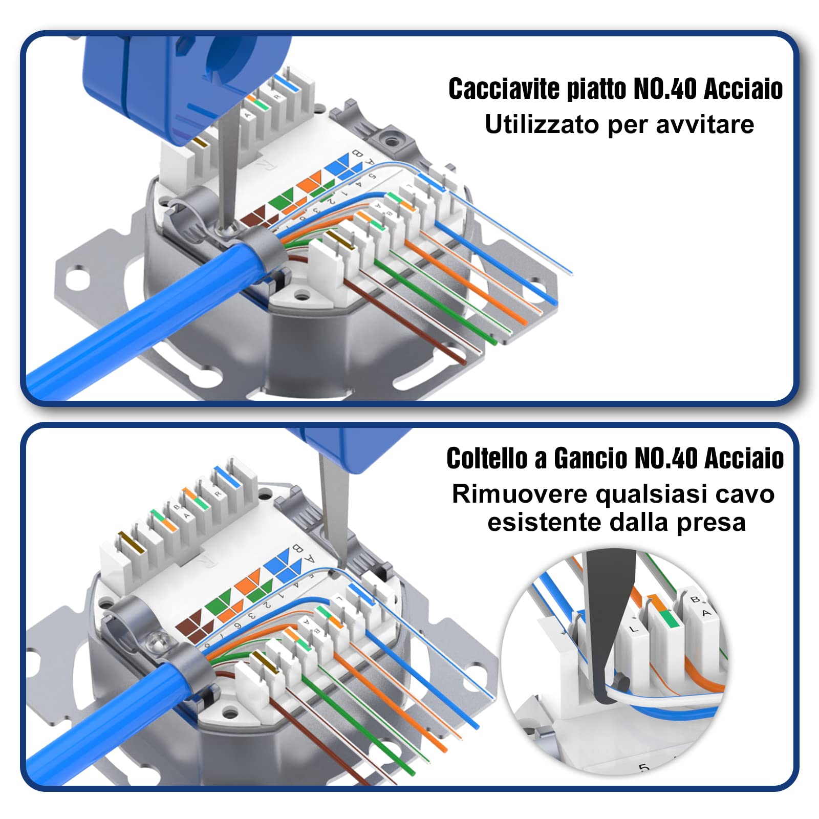 VCELINK Punch Down Attrezzo per Prese di Rete, Pinza Crimpatrice di Impatto con Tagliafili, Blu