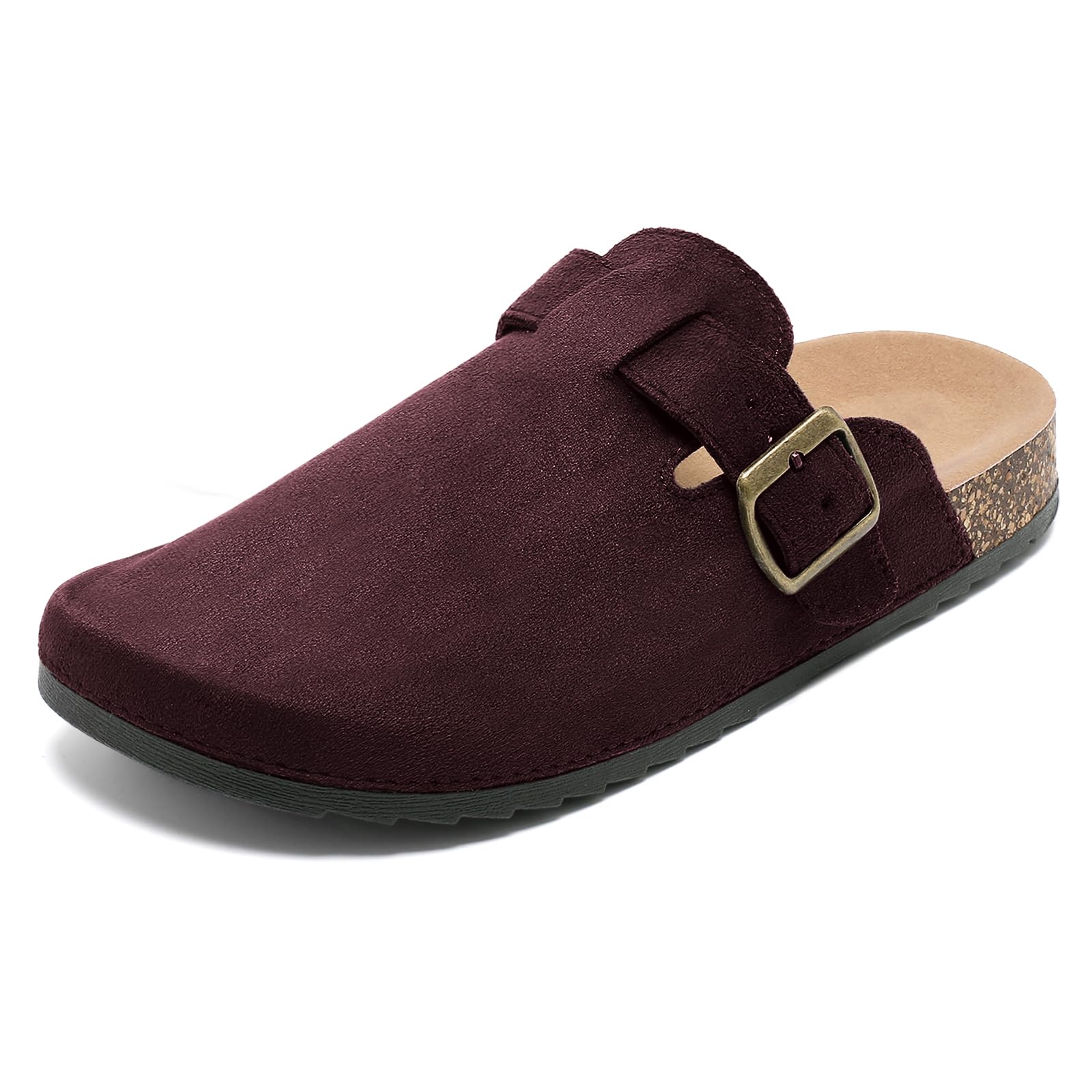 DDXYYDS Suede Clogs Men & Women Unisex Leather Mules Soft Cork Footbed Adjustable Buckle Slip Sandals Potato Shoes with Arch Support