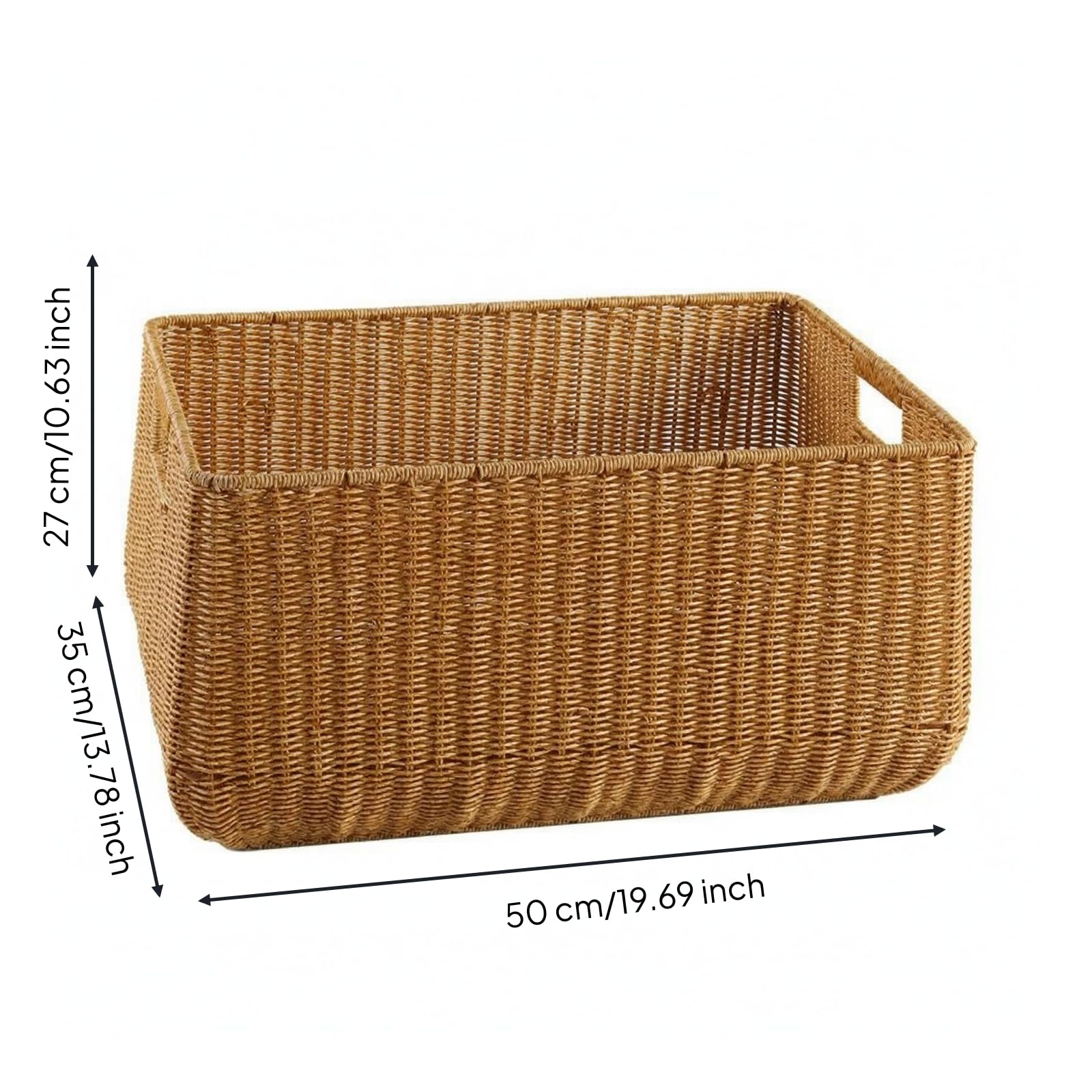 Cesto Rettangolare Aperto Intrecciato Cesto Portaoggetti Rettangolare Plastica Cesta in Finto Rattan, Marrone Scuro, 50 35/46 30 27cm