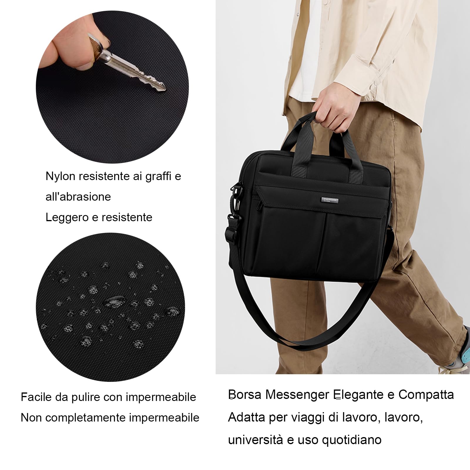 zhongningyifeng Borsa a tracolla per computer portatile da 14 pollici, in nylon leggero, impermeabile, per lavoro, studio, viaggio