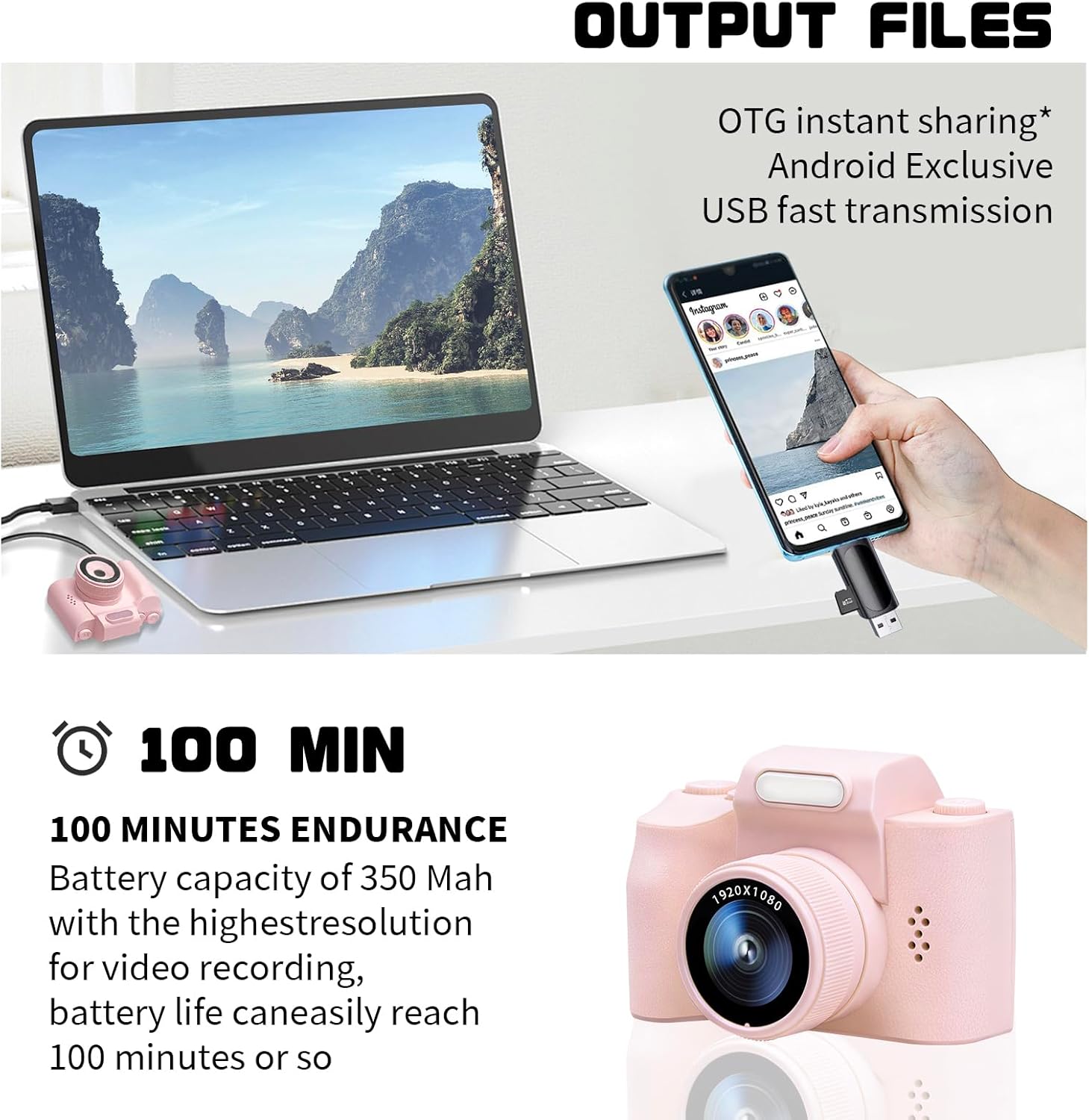 Mini Keychain Camera, FHD 1080p 48MP Mini Digital Camera with 1.3" HD Display & LED Light, 32GB SD Card - Fun for Kids & Adults, Collectible Gift for Travel, Birthdays & Stocking Stuffers-Pink