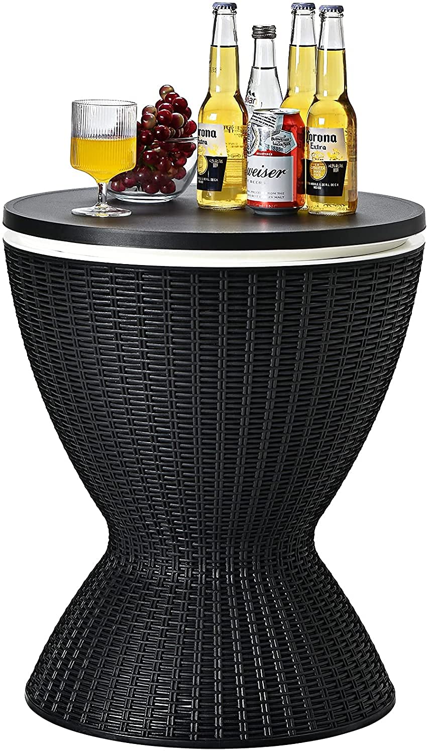 COSTWAY Mesa Nevera para Jardín, Cool Bar Terraza, Mesa Auxiliar con Gancho,Asa,Tapa Extraíble y Orificio de Drenaje para Fiesta, Exterior, Capaciadad de 30 L (Negro)