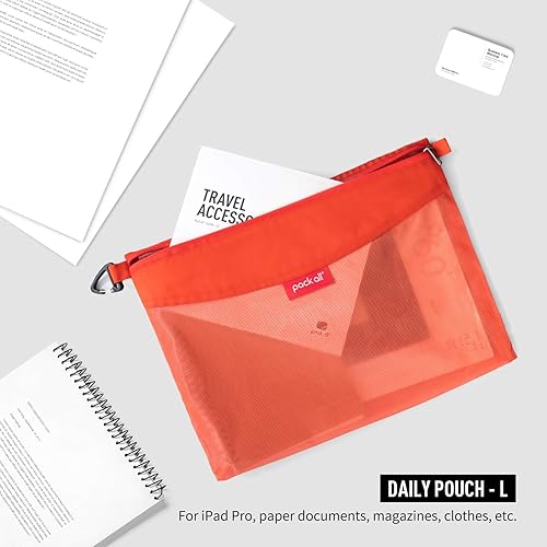 Miniatura 4 de Pack de 3 bolsas de material resistente al agua con cremallera, bolsas de malla con cremallera para almacenamiento, viajes, oficina (naranja)