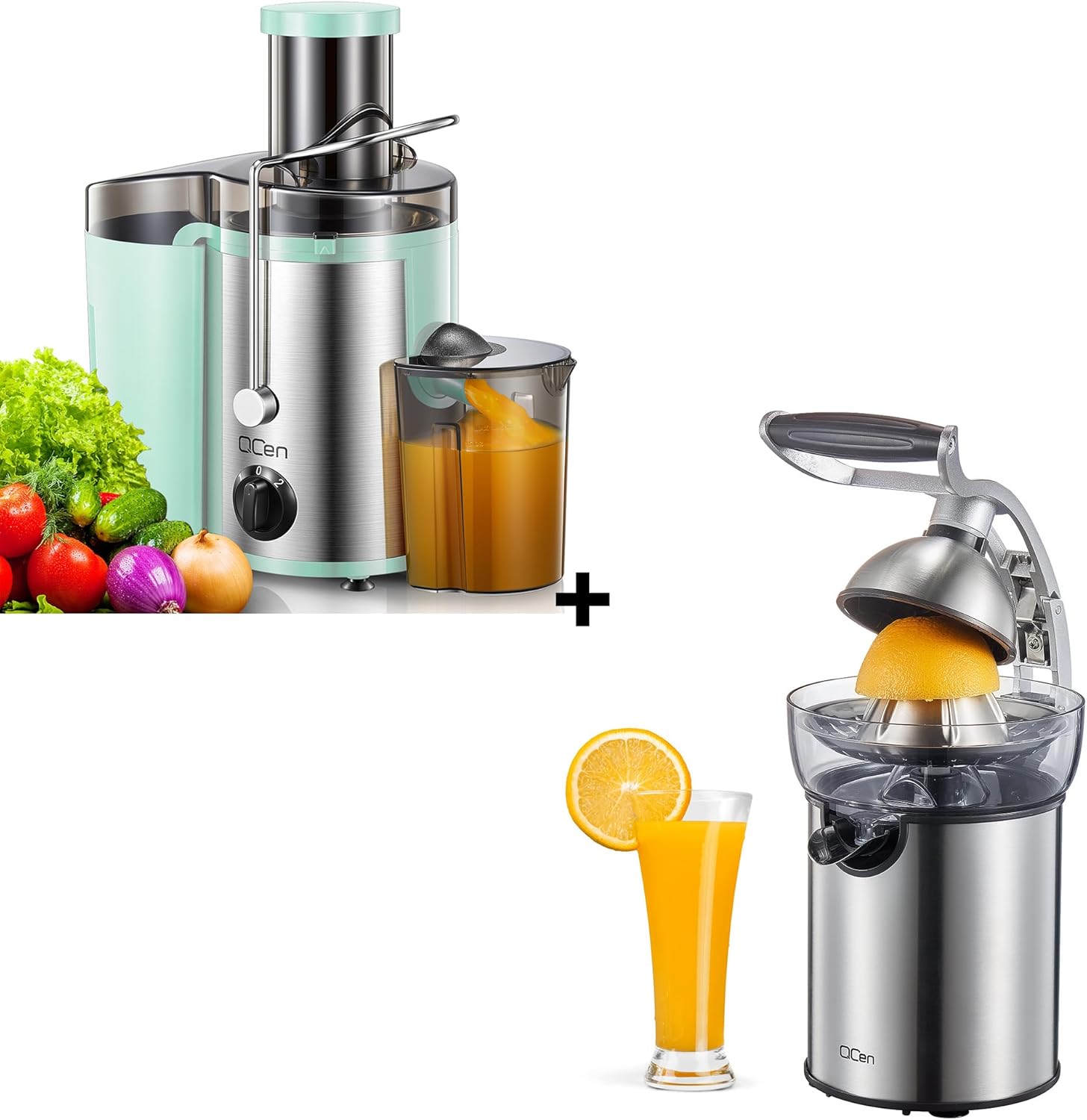 Qcen 500W Juicer Machine Aque and Electric Citrus Juicer Squeezer Bundle