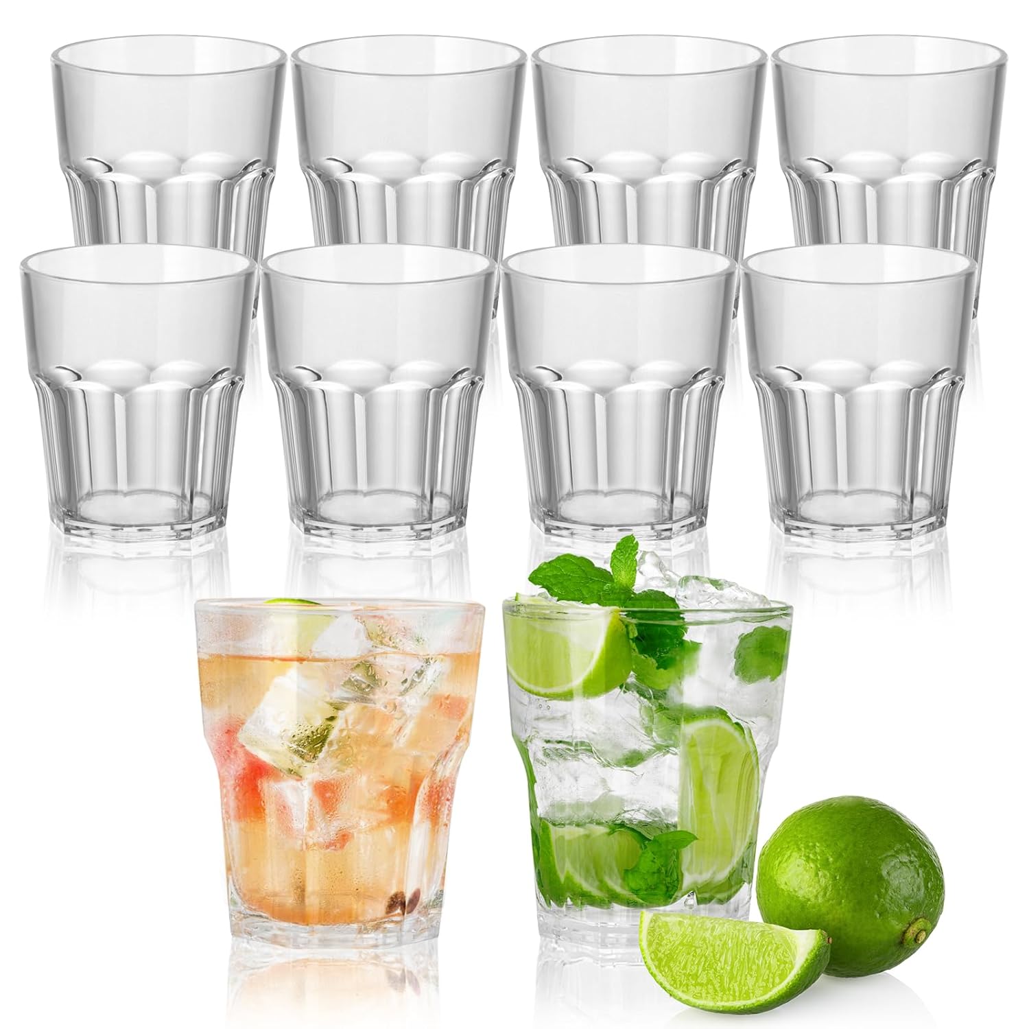 WCHOSOZH 10Pcs Plastic Drinking Glasses Plastic Tumblers Reusable Drinking Cups Clear Acrylic Glasses Drinkware 8oz Stackable Unbreakable Cup