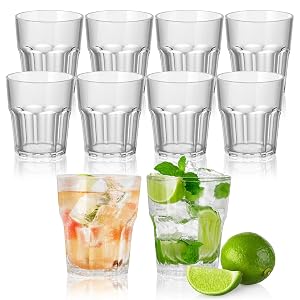 WCHOSOZH 10Pcs Plastic Drinking Glasses Plastic Tumblers Reusable Drinking Cups Clear Acrylic Glasses Drinkware 8oz Stackable Unbreakable Cup