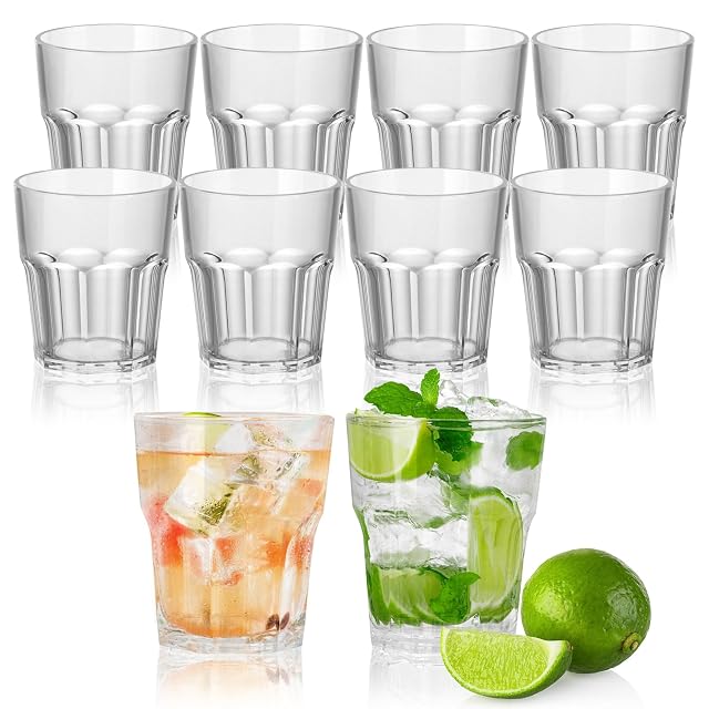 WCHOSOZH 10Pcs Plastic Drinking Glasses Plastic Tumblers Reusable Drinking Cups Clear Acrylic Glasses Drinkware 8oz Stackable Unbreakable Cup