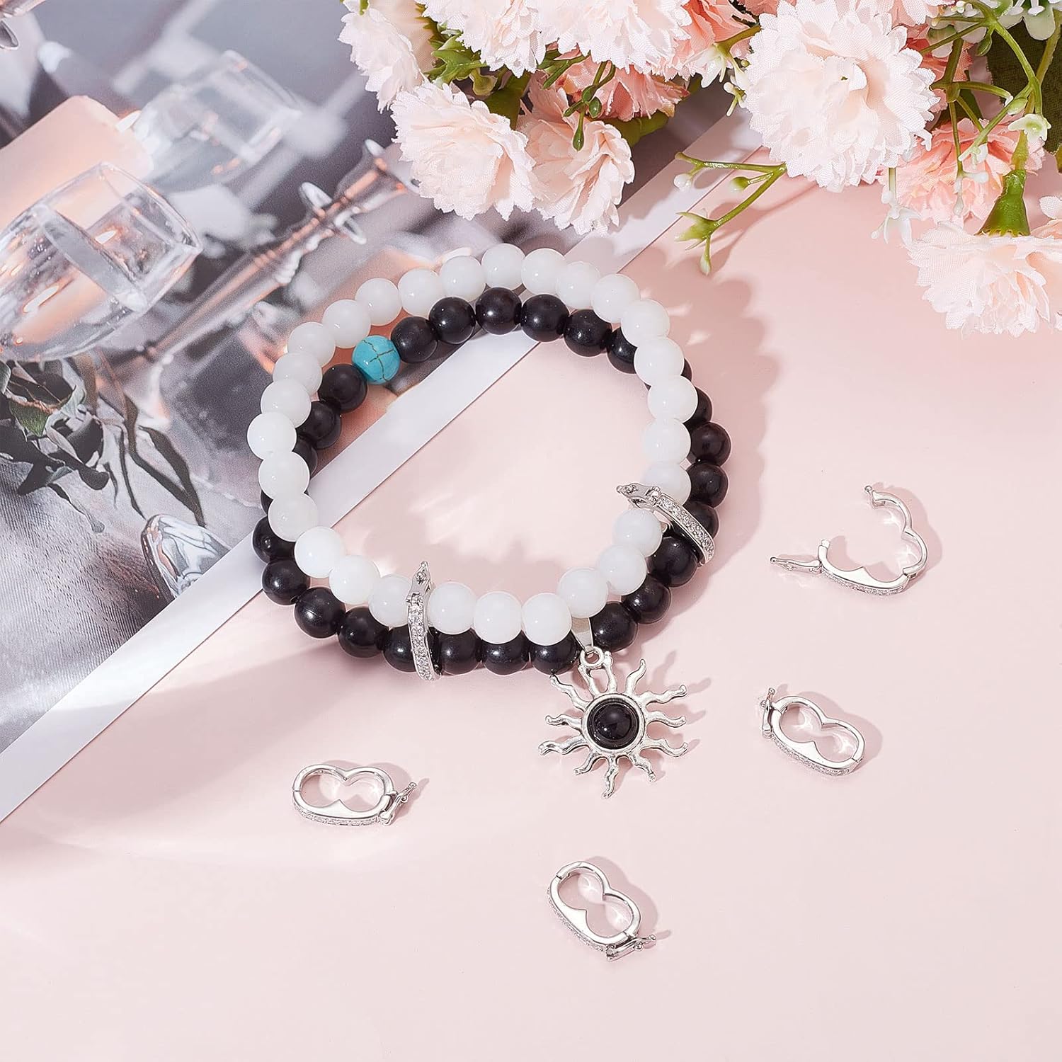 SUNNYCLUE 1 Box 6Pcs Shortener Enhancer Clasp for Necklace, Pearl Layered Bead Bracelet, Crystal Push Secure Lock Openable Extender for Jewelry Making DIY Crafts - Image 4