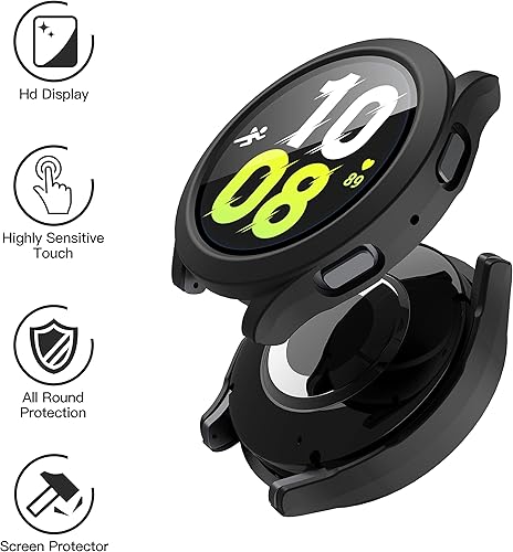Miniatura 2 de Misxi Paquete de 2 fundas rígidas de policarbonato con protector de pantalla para Samsung Galaxy Watch 5 Galaxy Watch 4 de 1.732 in, funda ultrafina