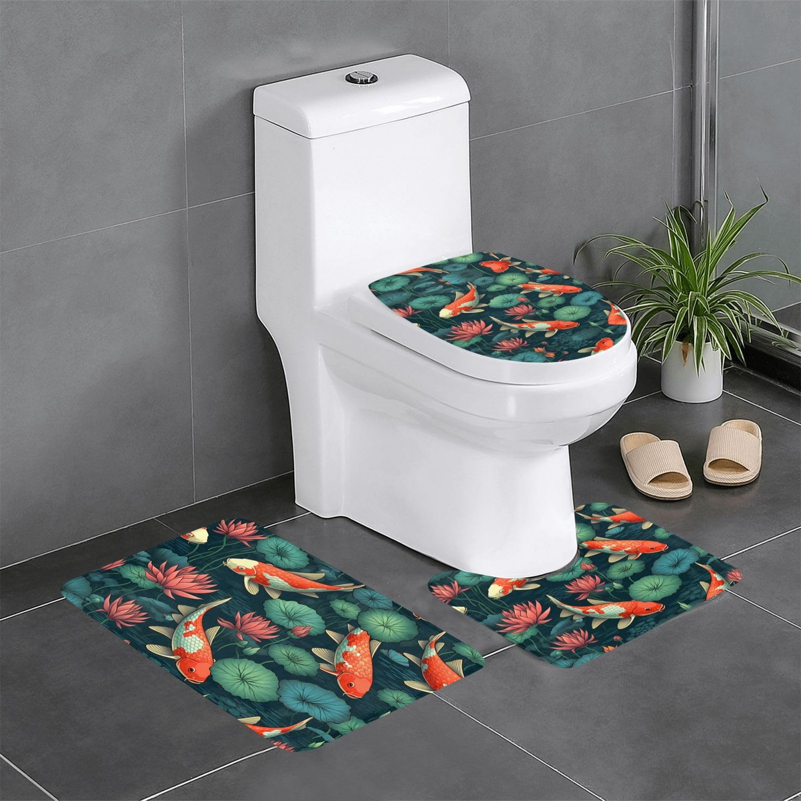 Tapis de douche lotus pour meuble-lavabo et toilettes ensemble antidérapant de 3