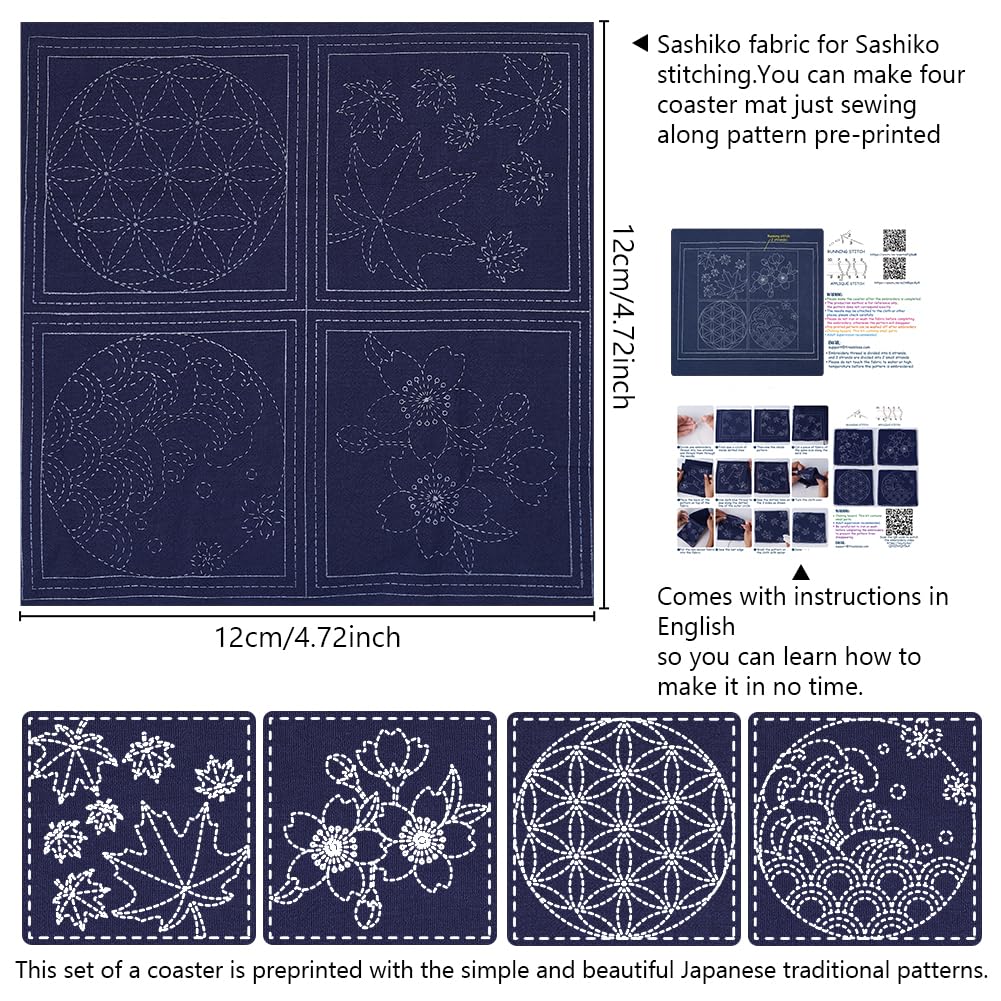 Sashiko Coasters Kit - Cherry Blossom Embroidery -3 Sashiko Coasters Kit - Cherry Blossom Embroidery -3