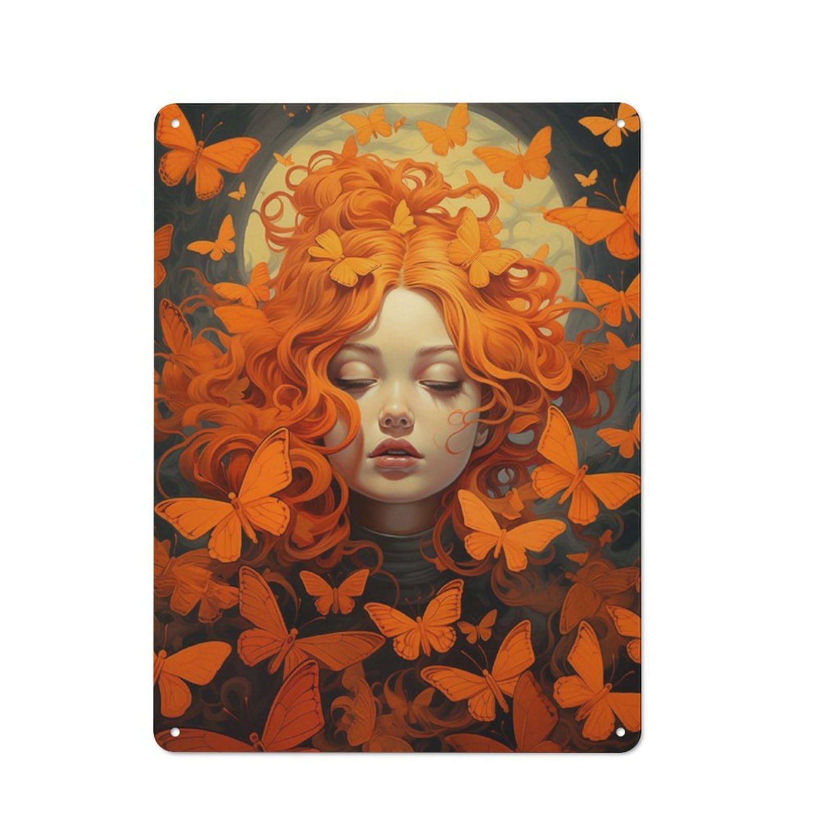 Junmoney Orange Butterflies Tin Wall Plaque 40X30cm With For Guest Room Or Hallway, For Metal Sign Collectors, For Garage And Workshop Walls