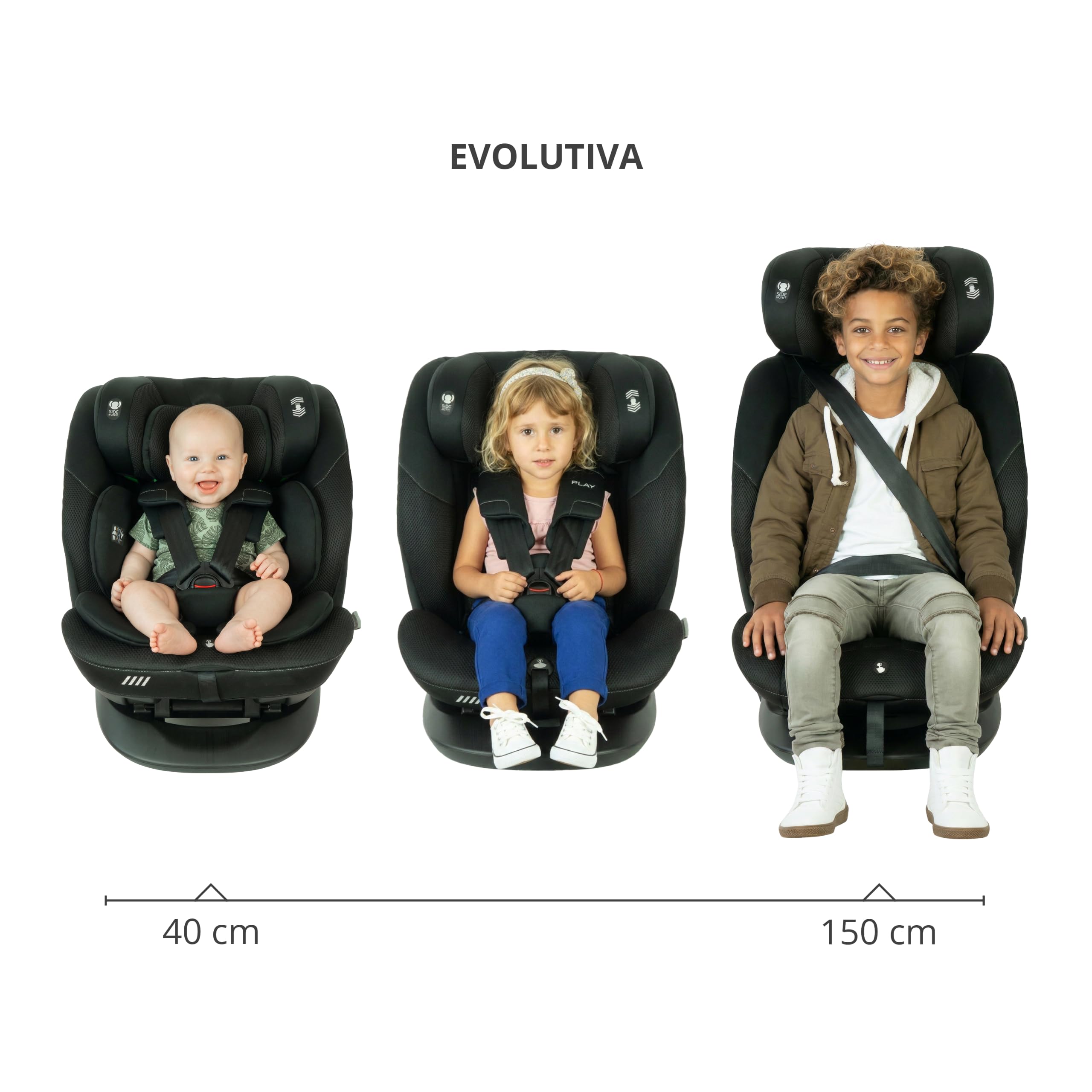 Play Scout i-Size. Silla de coche Evolutiva Grupo 0/1/2/3 de 0 a 12 años. Niños altura 40-150cm. Contramarcha hasta 4 años. Instalación Universal con cinturon seguridad. (Black Safe&Go)