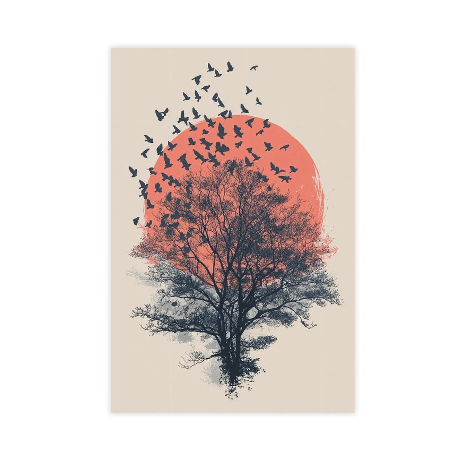 Jfecth Unframe-Style Sunset Tree Silhouette Poster Canvas Poster For Dorm Room Decor Gift
