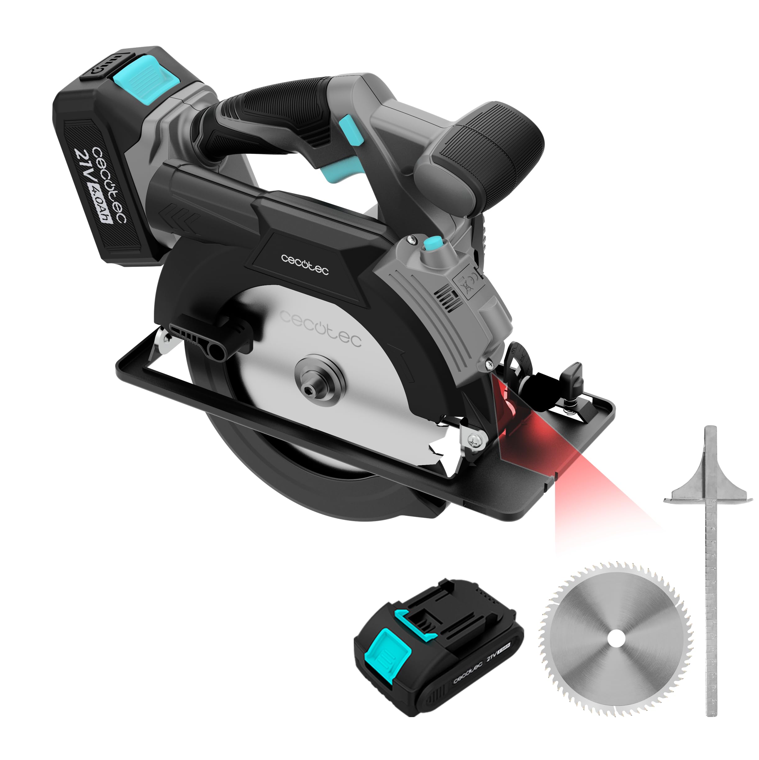 Cecotec DirectPrecission 8000 Vision, sega circolare a batteria, 21 V, disco da 165 mm, motore brushless, guida laser e guida parallela, accessorio connettore aspirapolvere