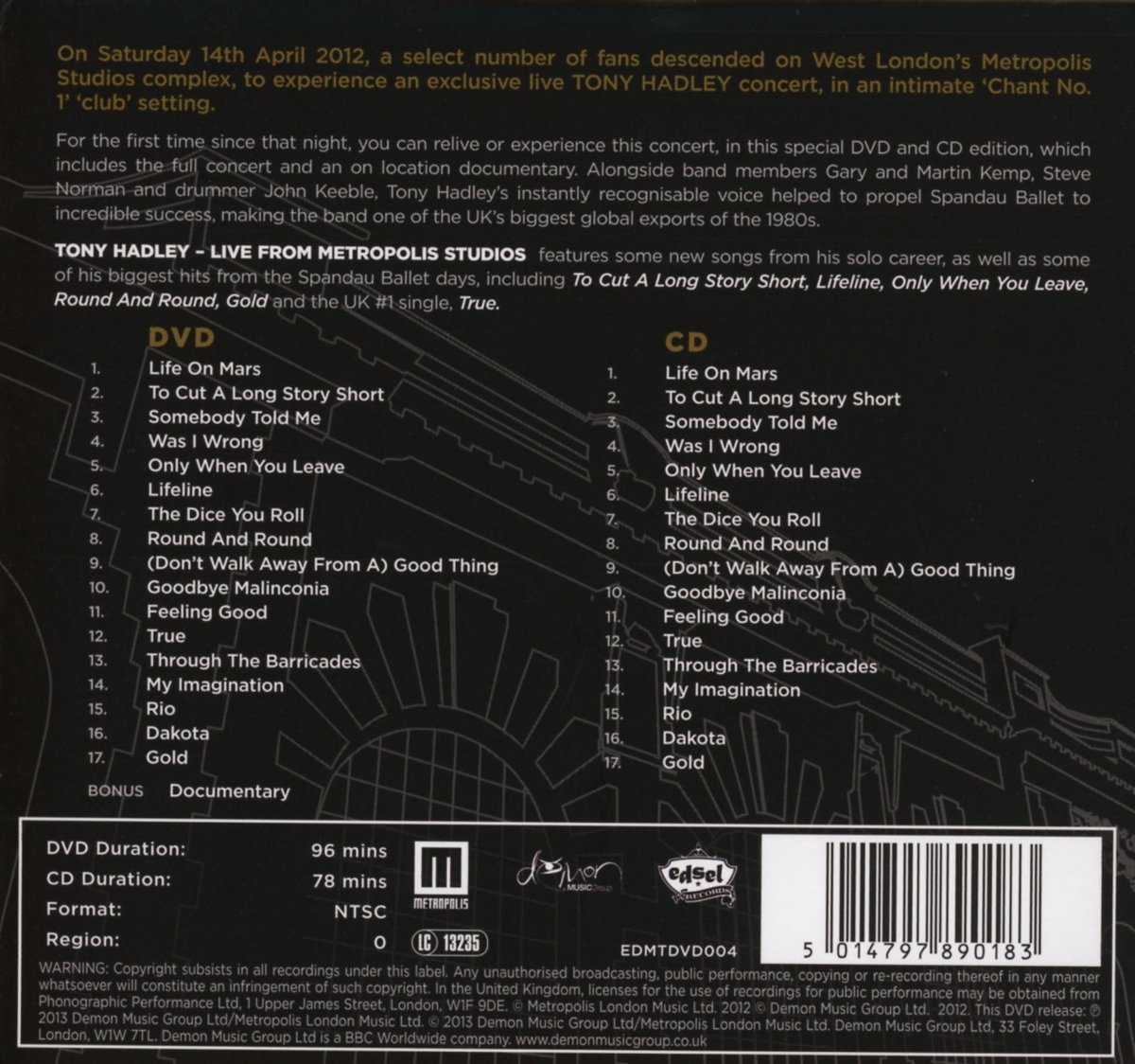 Tony Hadley-Live From Metropolis Studios