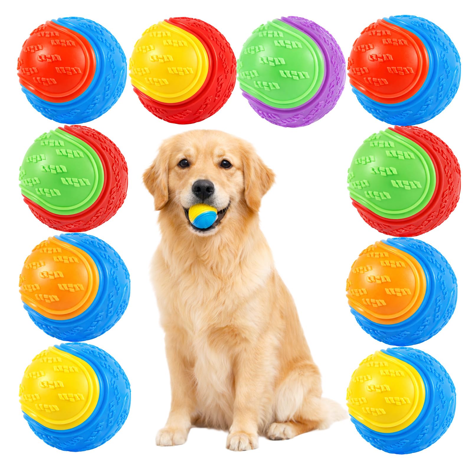 M.J COMFY-LIFE Dog Treat Toy Ball Interactive Rubber Puzzle Ball for Puppies, Small to Medium Dogs โ Food Dispensing & Tooth Cleaning (Multicolor 10pcs, 6.3cm) โ image 1