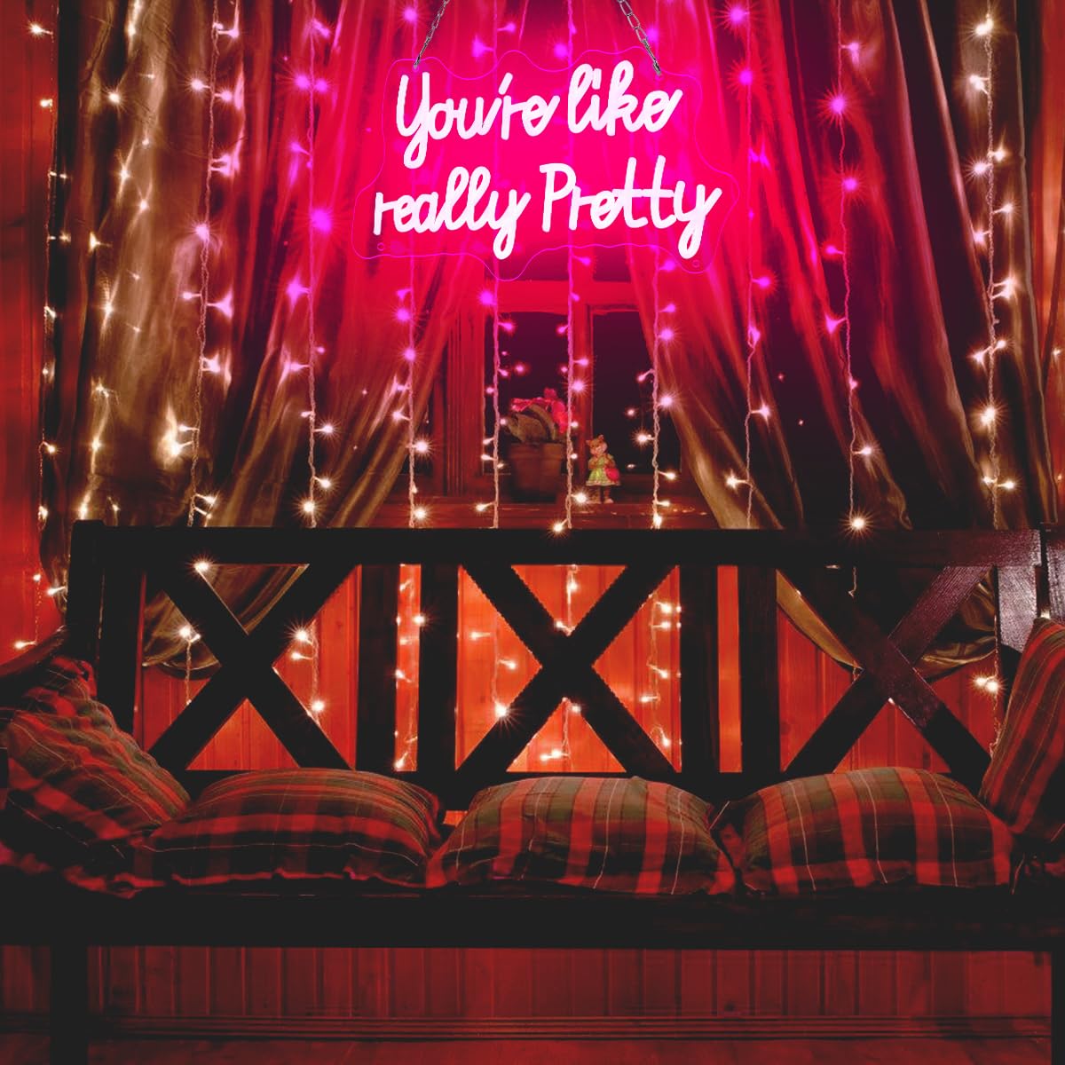 Neonowy znak LED "You are Like Really Pretty Neon", 38 x 22,9 cm, różowy neon z zasilaniem przez USB, dekoracja pokoju, dekoracja pokoju dziewczynki, dekoracja domu, na imprezę