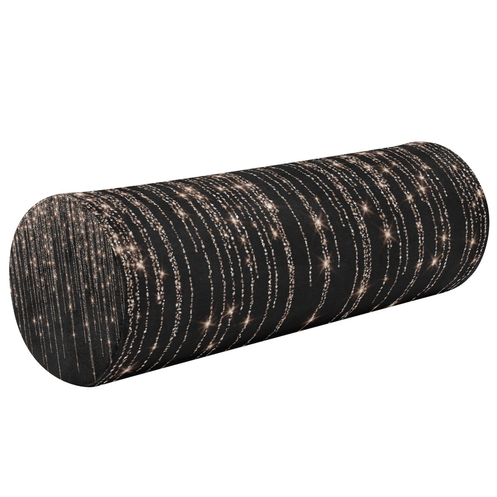 Gredecor Gold Sparking Glitter Cylinder Round Pillow for Neck Pain Relief, Soft Breathable Bolster Travel Memory Foam Pillow with Washable Cover for Bed Sleeping, Head, Legs and Back