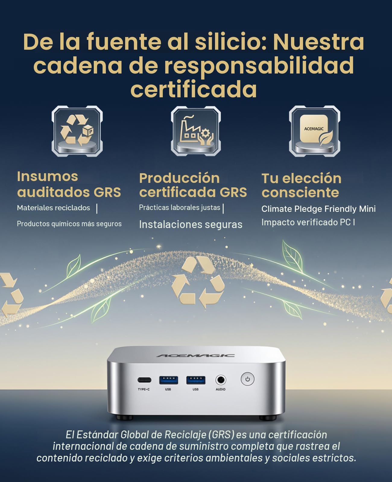 ACEMAGICIAN Kron Mini K1 Mini PC, AMD Ryzen R2544, Windows 11 Pro Mini PC(4C/8T,3.7 GHz), 8GB DDR4 256GB M.2 SSD, Mini Ordenador De Sobremesa para Negocios Oficina en Casa