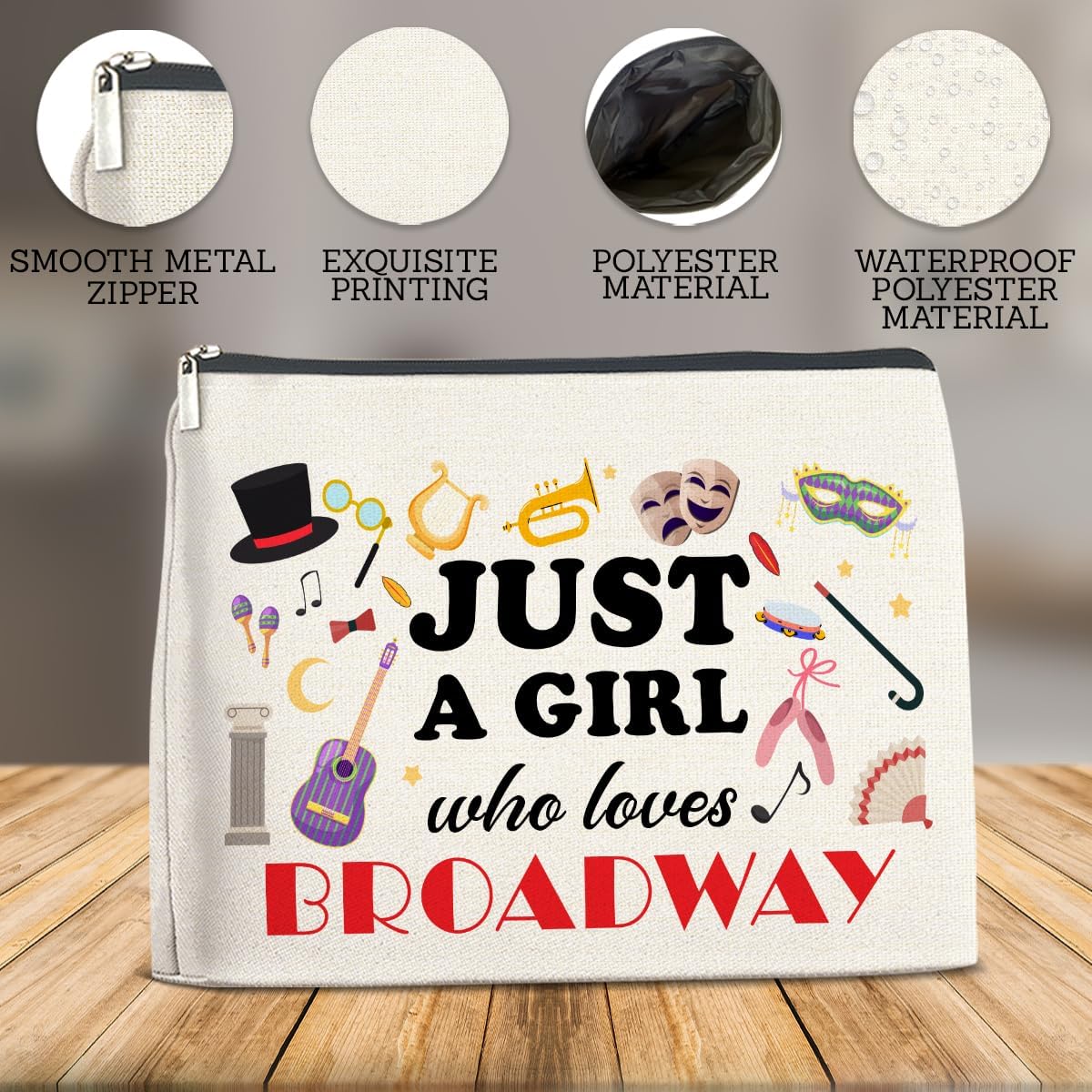 Broadway Gifts Makeup Bag-Just a Girl Who Loves Broadway Cosmetic Bag Musical Gifts for Women Performer Theatre Lovers - Image 3