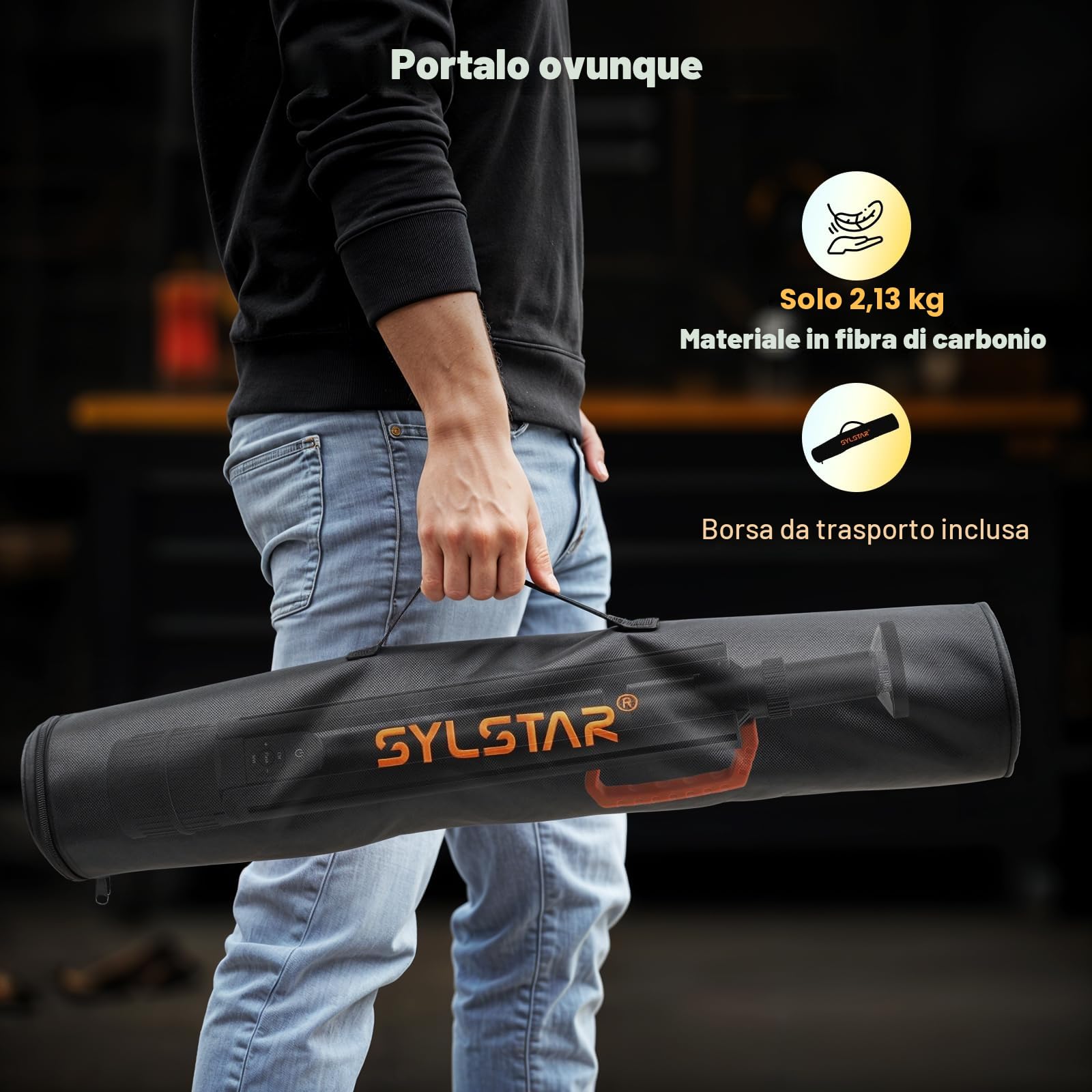 SYLSTAR Faro LED Ricaricabile con Telecomando e Treppiede Telescopico (2,65 m), 3000LM Ultra Luminoso Faretto a Batteria, 3CCT Regolabile, Faro da Cantiere per Officine Sport Campeggio Emergenze