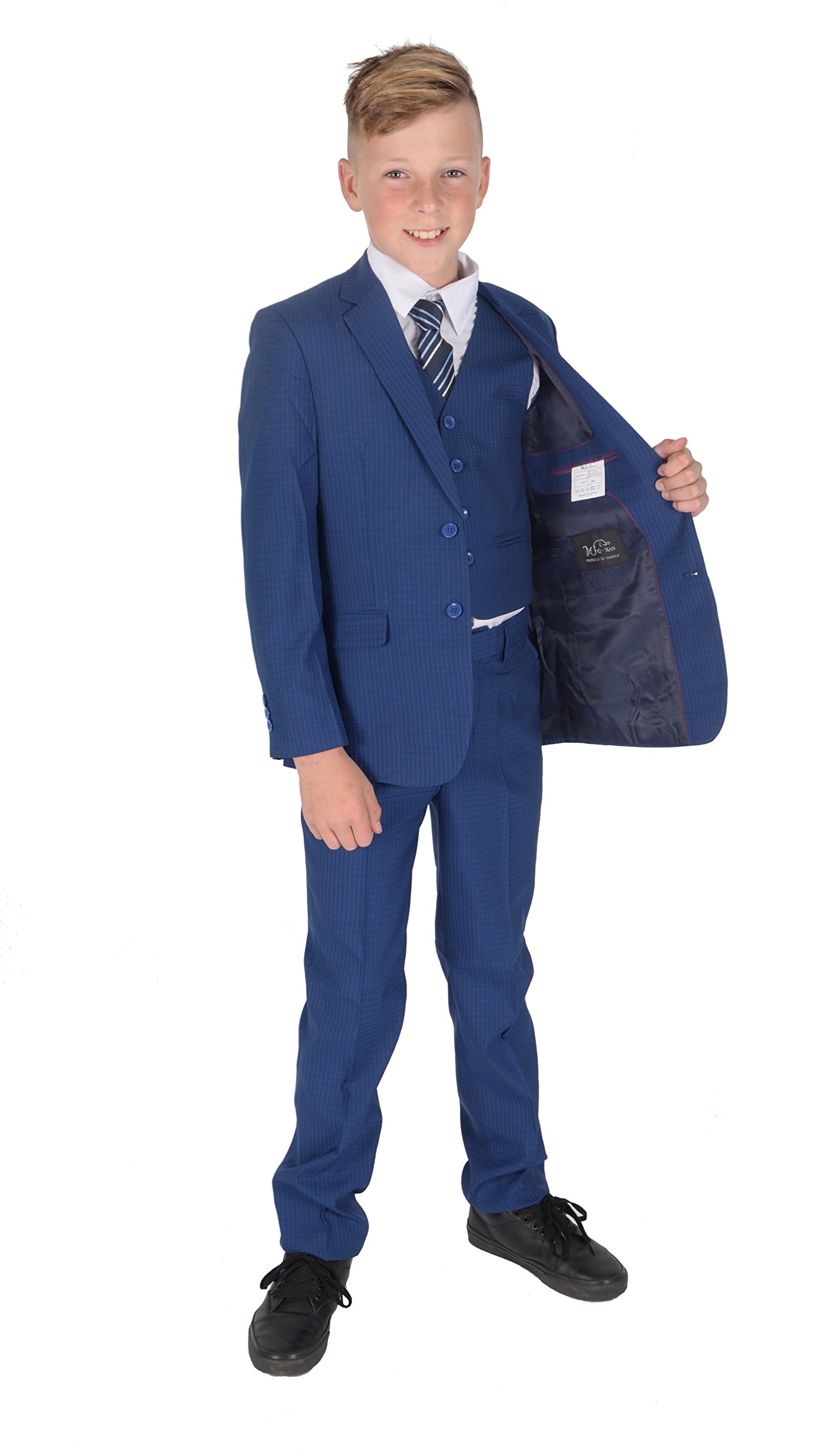 Cinda Boys Blue 5 Piece Checked Suits - 9-10 Years
