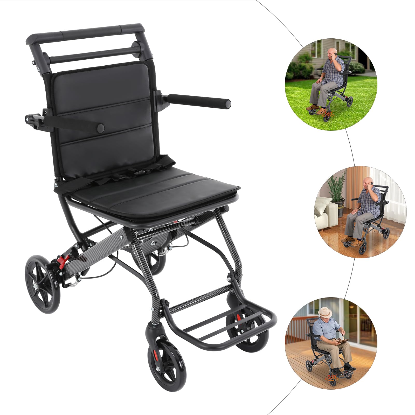 Silla de ruedas plegable ligera de viaje – Silla de ruedas plegable con reposabrazos y reposapiés desmontables – Silla de ruedas plegable 100 kg para adultos – Ideal como regalo
