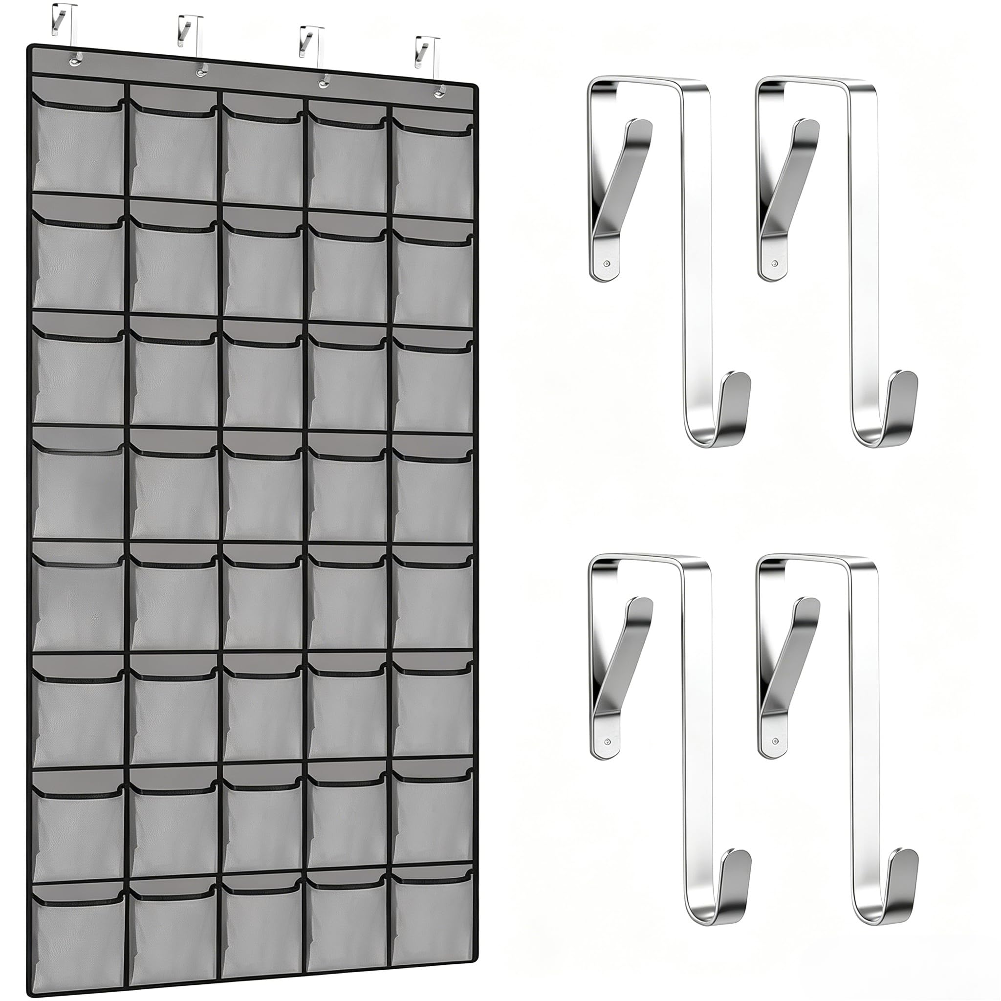 Meolsaek Over the Door Shoe Organiser, 40 Pocket Hanging Shoe Rack with Breathable Mesh & 4 Metal Reinforced Hooks Space Saving Shoe Holder for Door Closet Entryway Bedroom