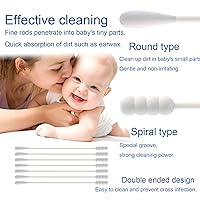 Vista 3 de Hisopos de algodón para bebé, palitos de papel para limpieza de orejas y nariz, 200 unidades (espiral y redonda)