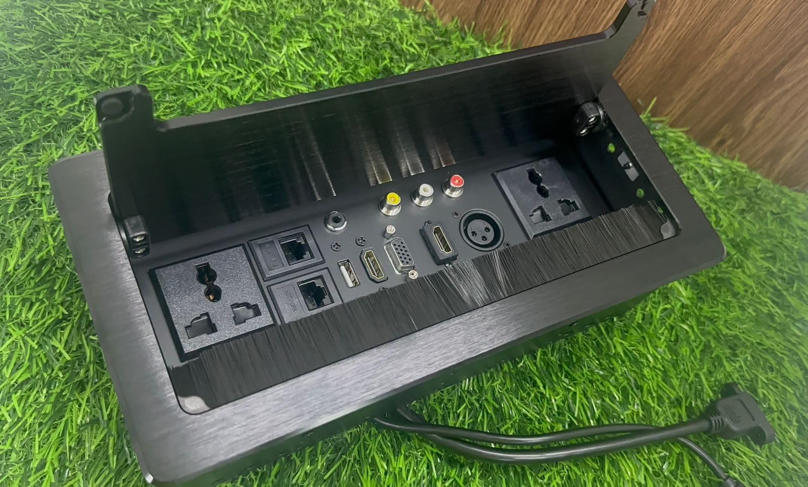 Audiovan Black Flip Top Cable Cubby Box with LAN Wire & Power Ports & USB Port with 6 Months Warranty