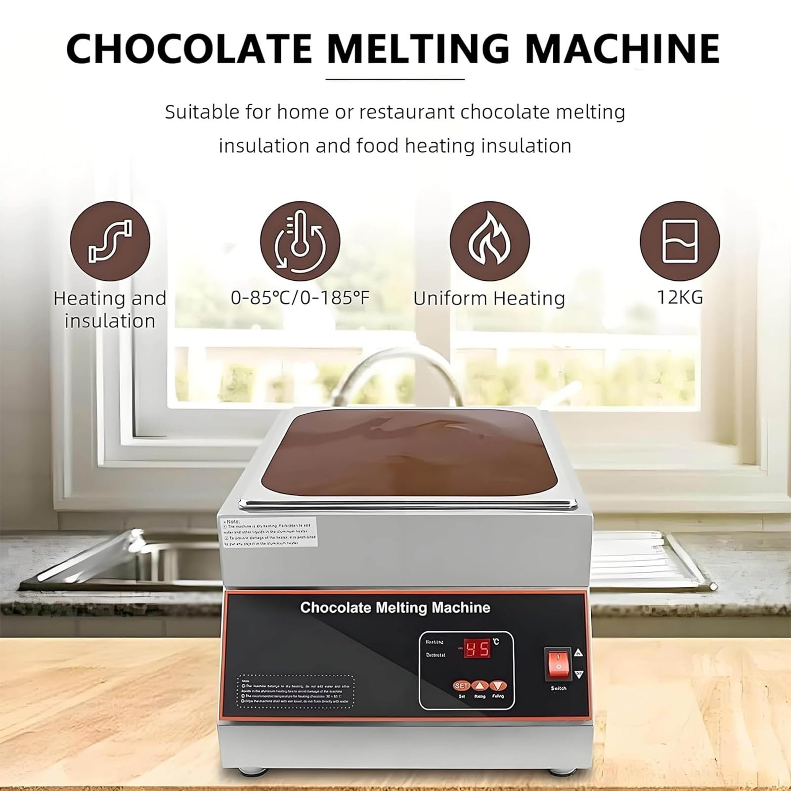 Machine à Fondre Le Chocolat Commerciale à Commande Numérique, 1/2/4 Réservoirs, Capacité 12 kg, Idéale pour Chauffage de Chocolat, Lait et Fromage 2cylinder