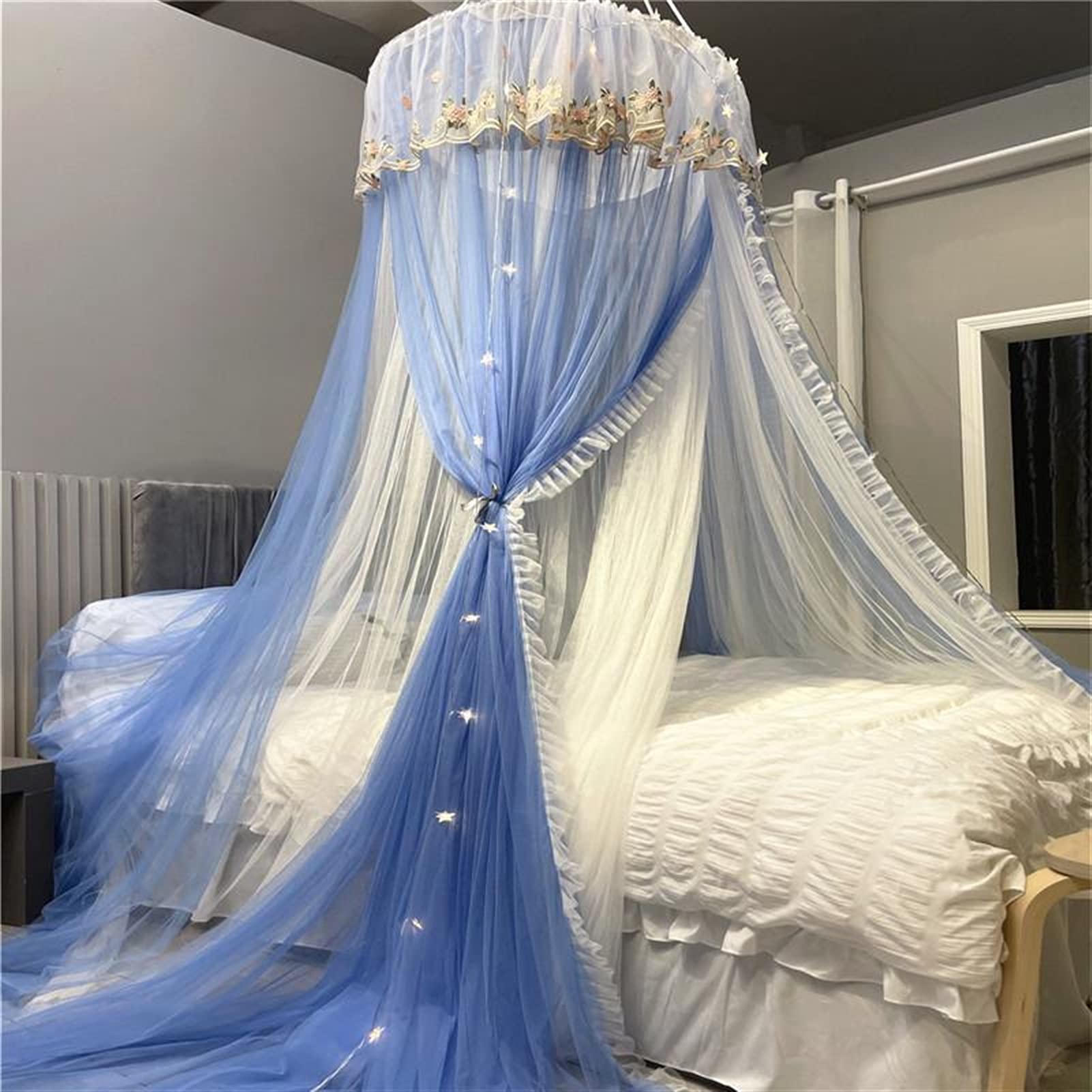 Moustiquaire de lit double suspendue à dôme et 3 portes pour chambre