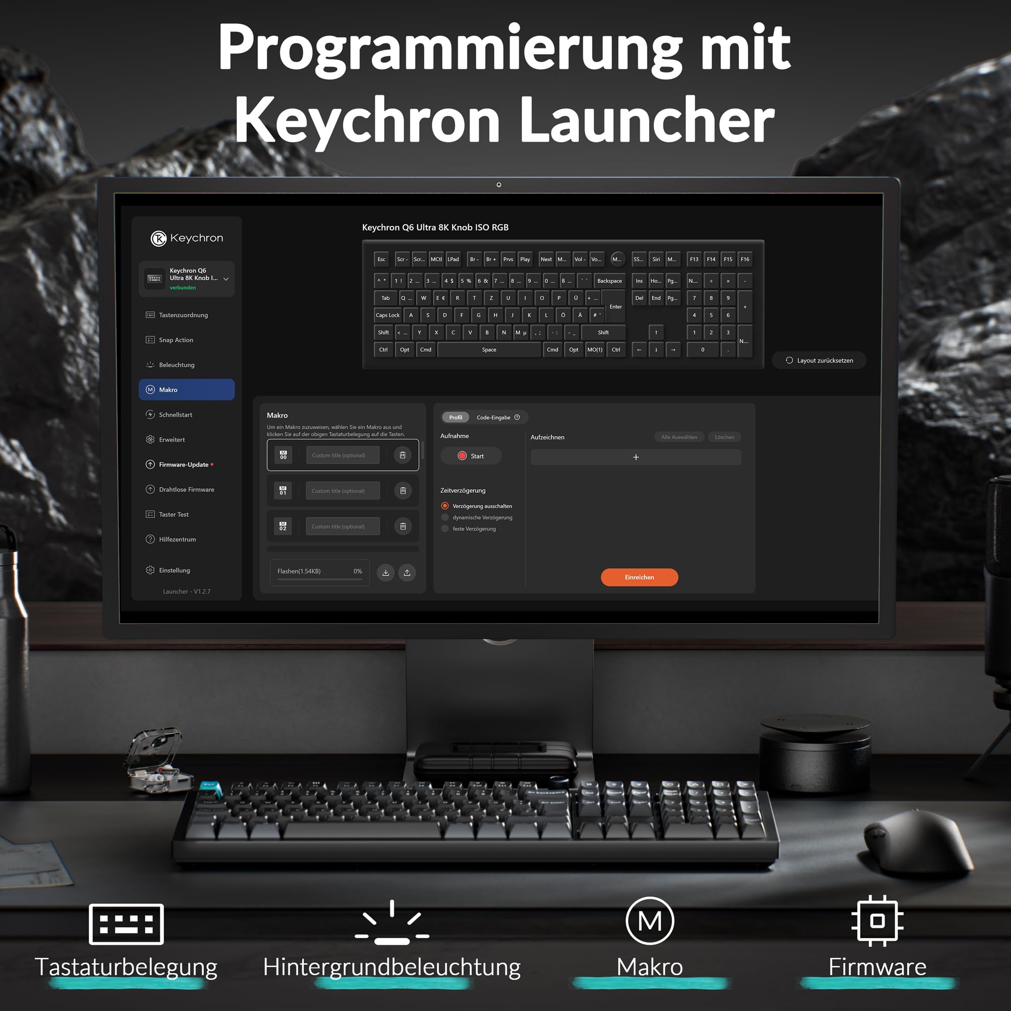 Keychron Q6 Ultra 8K – Kabellose mechanische Tastatur mit ISO-QWERTZ-Layout | 8000 Hz - Vollmetallgehäuse - 2,4 GHz/Bluetooth 5.3/USB-C - Red-Schalters - Schwarze Gaming-Tastatur für Mac/Windows/Linux