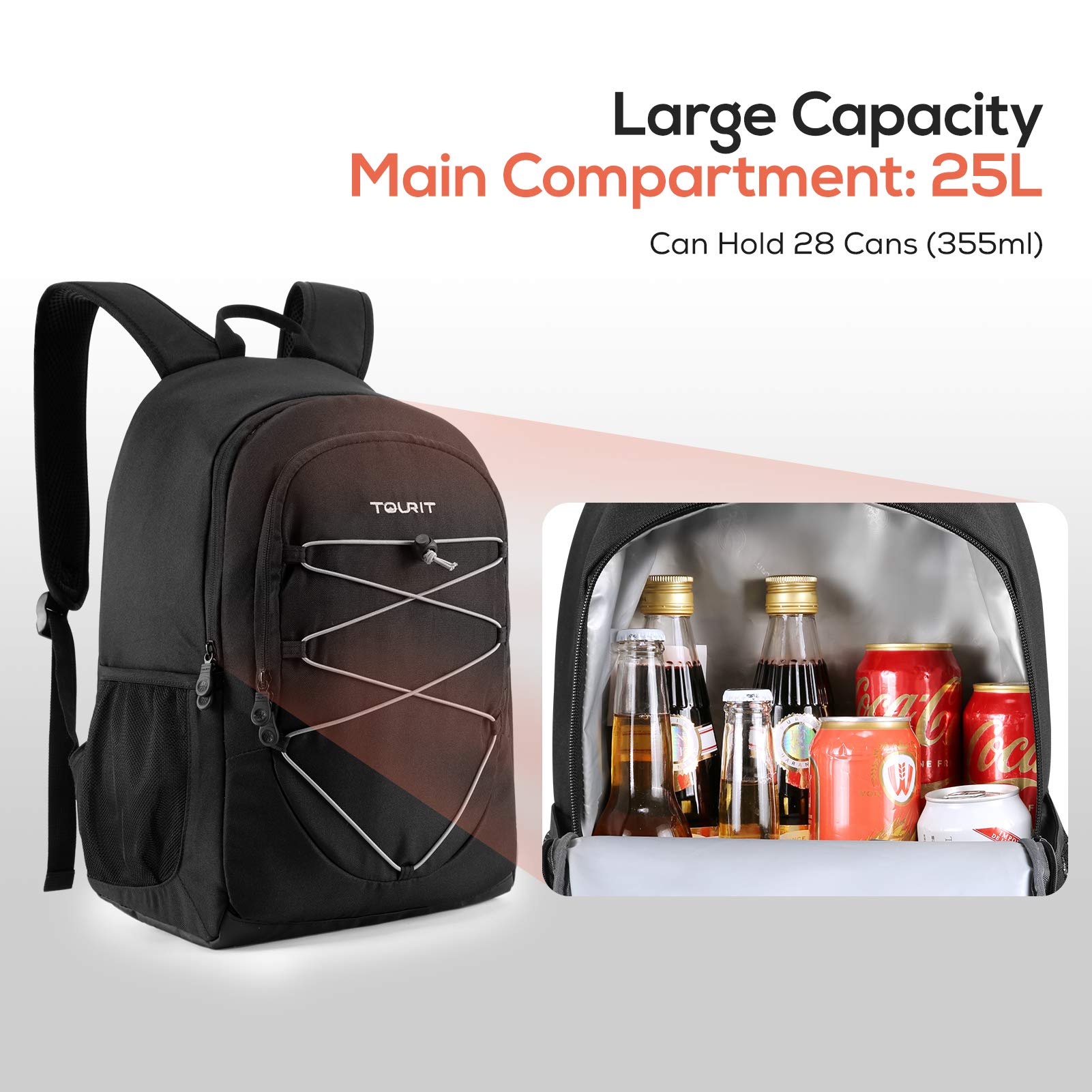 TOURIT Zaino Termico 25L Borsa Frigo Isoterma 28 lattine per Campeggio, Picnic, Barbecue, Eventi Sportivi