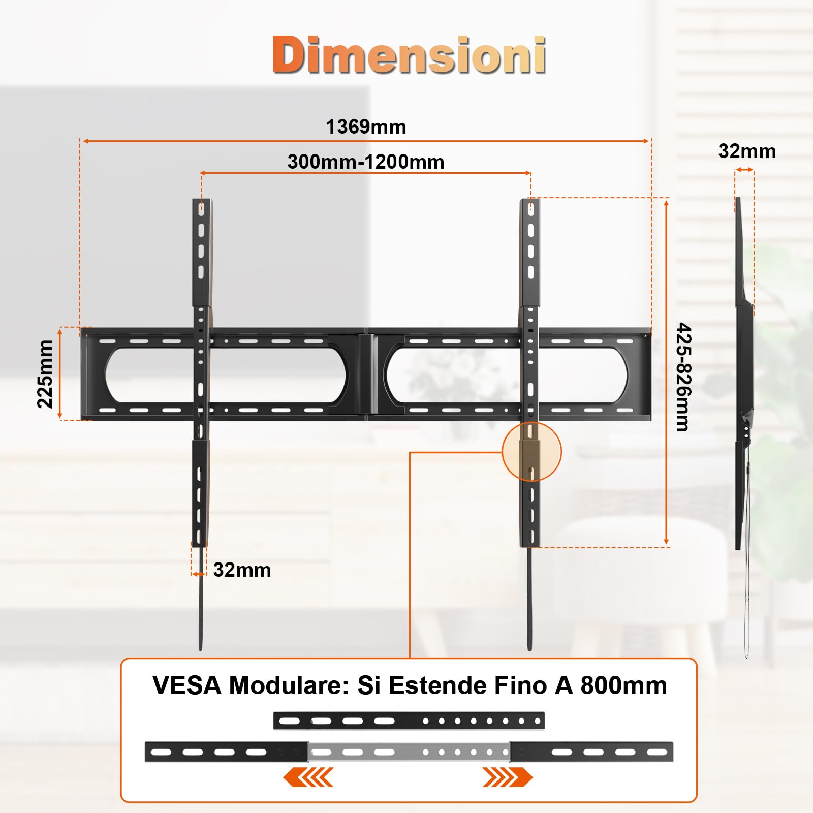 Supporto universale per TV Ultra Slim per TV da 37-140", fino a 125 kg, Max VESA 1200 x 800, nero