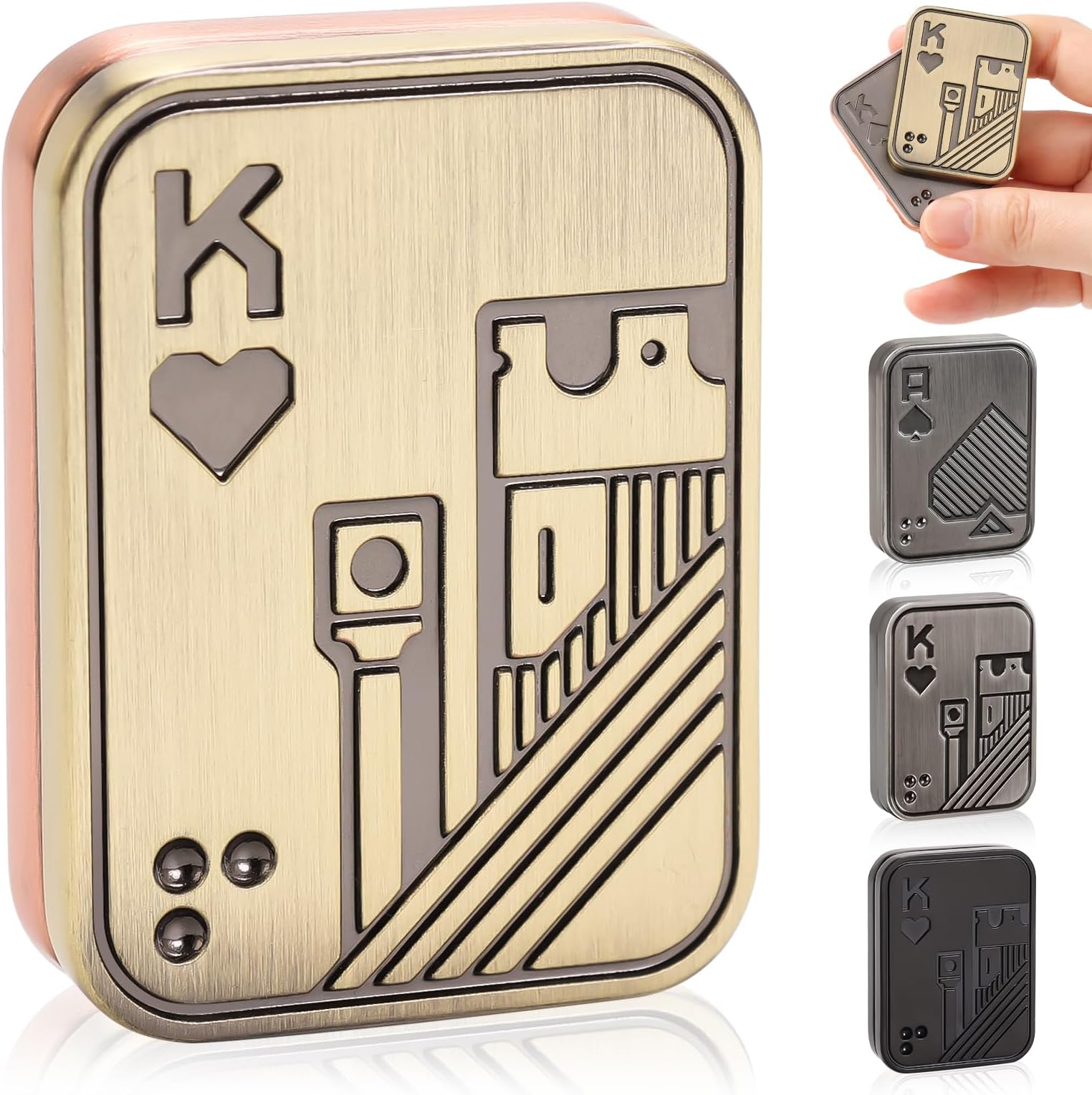Fidget Slider, Metal Poker Push Card, Fidget Clicker, Fidget Toys for Adults, Relieve Stress Anxiety ADHD, Gift for Boyfriend, Husband and Father (Gold K)