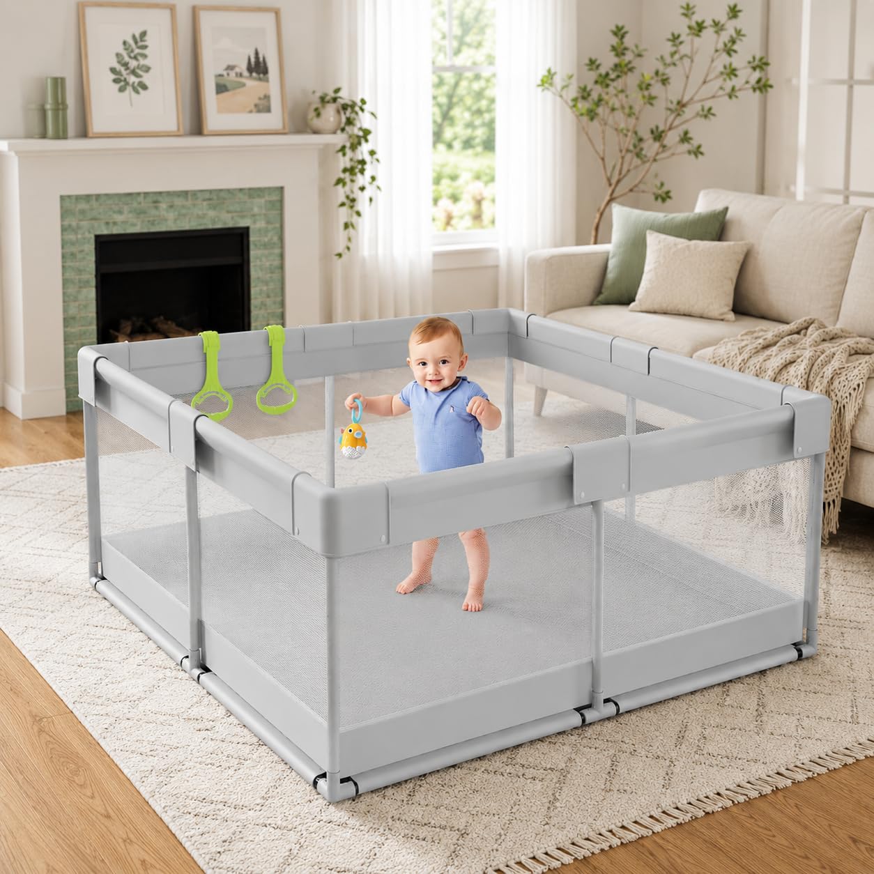 Baby Playpen 120x120cm playpen for Babies, Portable Baby Activity Play Pen with Safety Lock, Play Gate Fence for Kids, Toddlers -Indoor Activity (Non Foldable | No Mat)-image-22