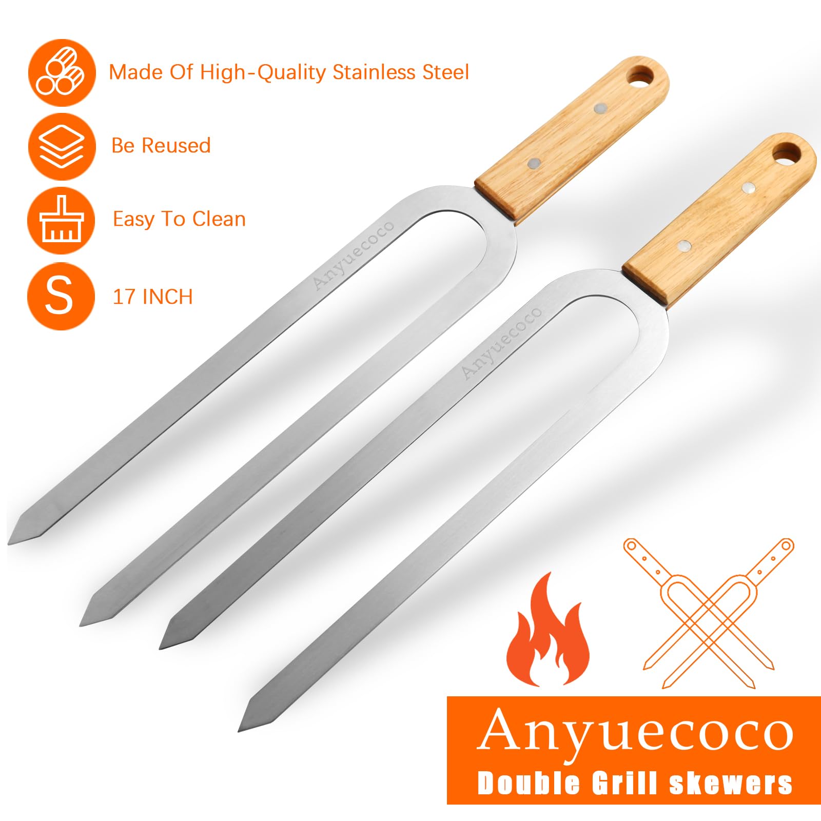 Spiedini per kebab per grigliare, 6 pezzi, 43,2 cm, spiedini a doppia punta per spiedini in acciaio inox, spiedini piatti in metallo, perfetti per carne, pollo, salsicce, verdure, frutti di