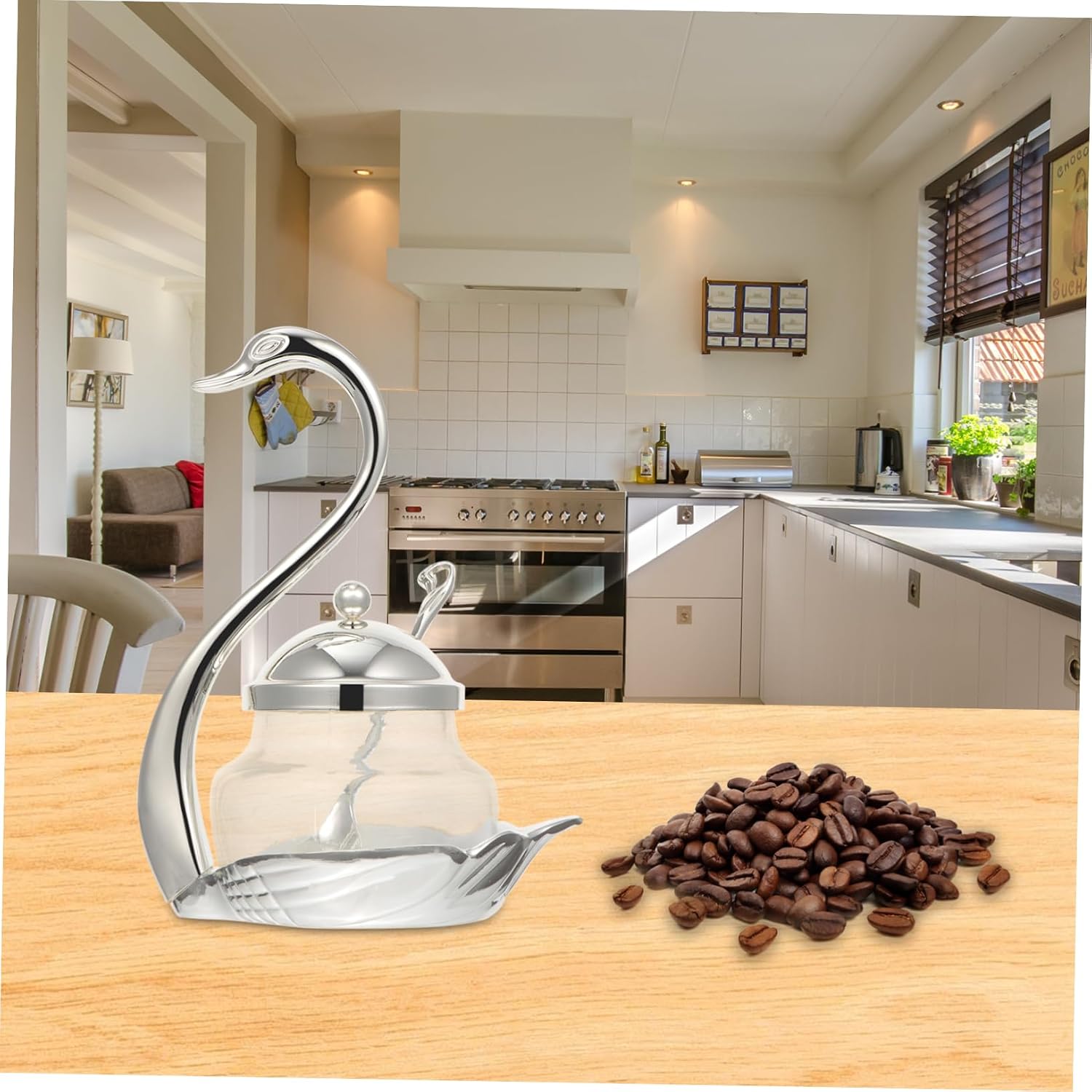 1pc Glass Condiment Pot Spoon Swan Shaped Kitchen Seasoning Box for Spices Sugar and Salt Elegant Storage Organizer for Parties and Gatherings